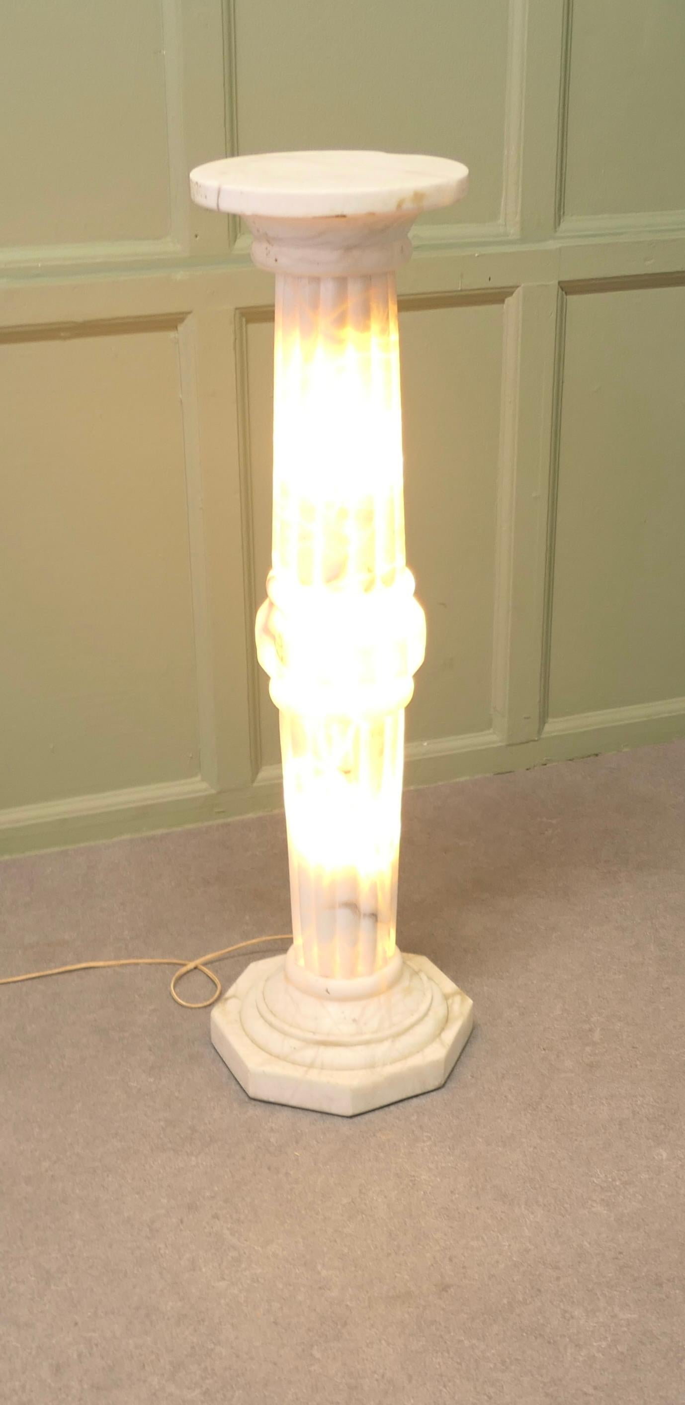 19th Century French Marble Illuminated Torchere Column

This large French white marble pedestal is hollow allowing it to be lit from the inside, the column has a stepped octagonal base fluted with a central baluster leading up to a flat round