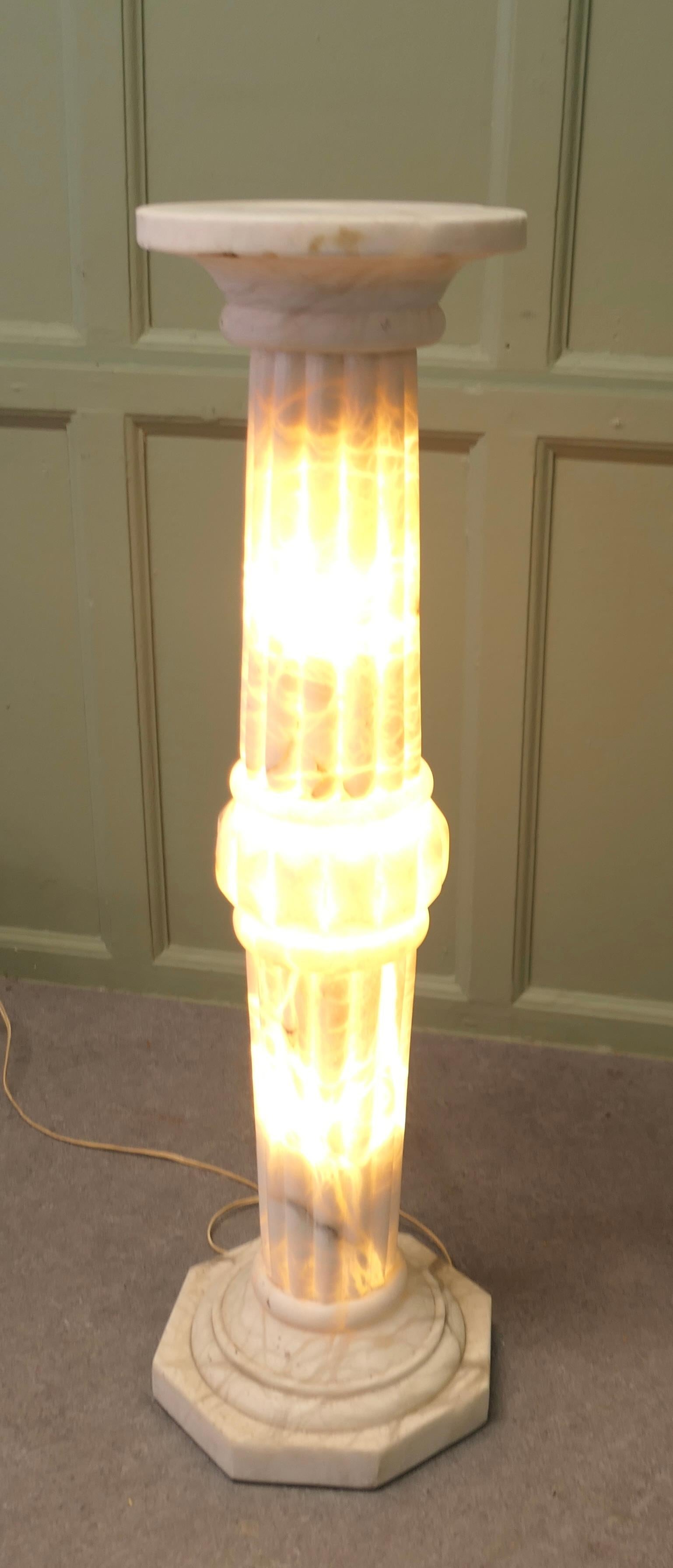 Neoclassical 19th Century French Marble Illuminated Torchere Column For Sale
