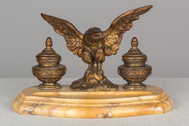 19th Century French Marble Inkwell with Bronze Eagle For Sale at 1stdibs