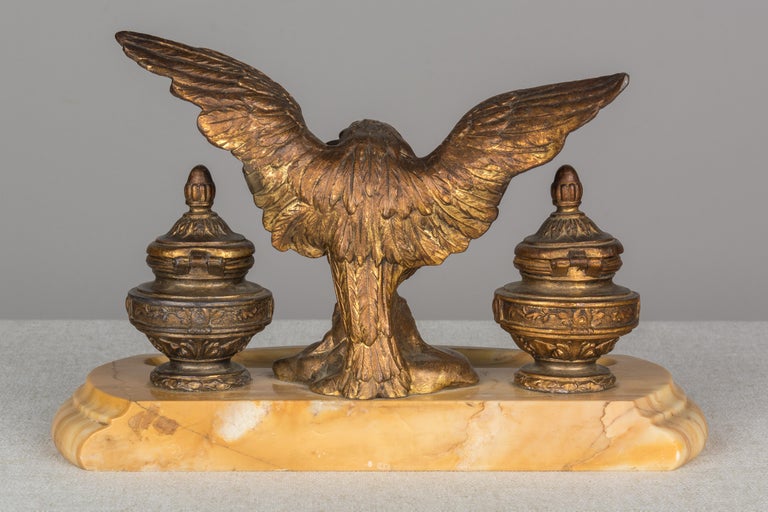 19th Century French Marble Inkwell with Bronze Eagle For Sale at 1stdibs