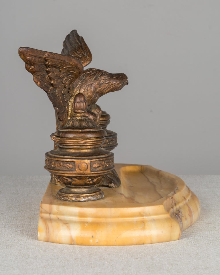19th Century French Marble Inkwell with Bronze Eagle For Sale at 1stdibs