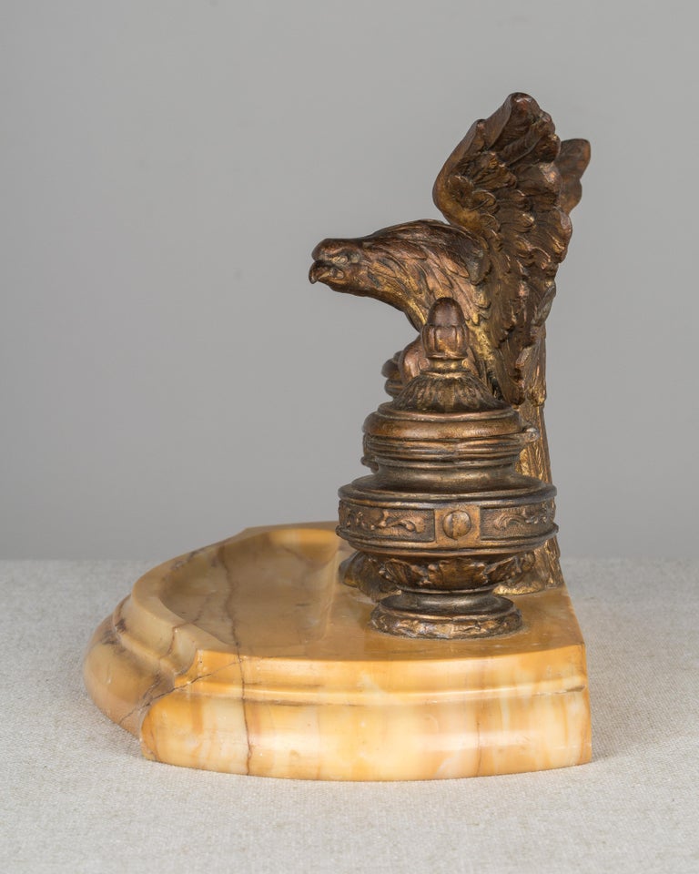 19th Century French Marble Inkwell with Bronze Eagle For Sale at 1stdibs