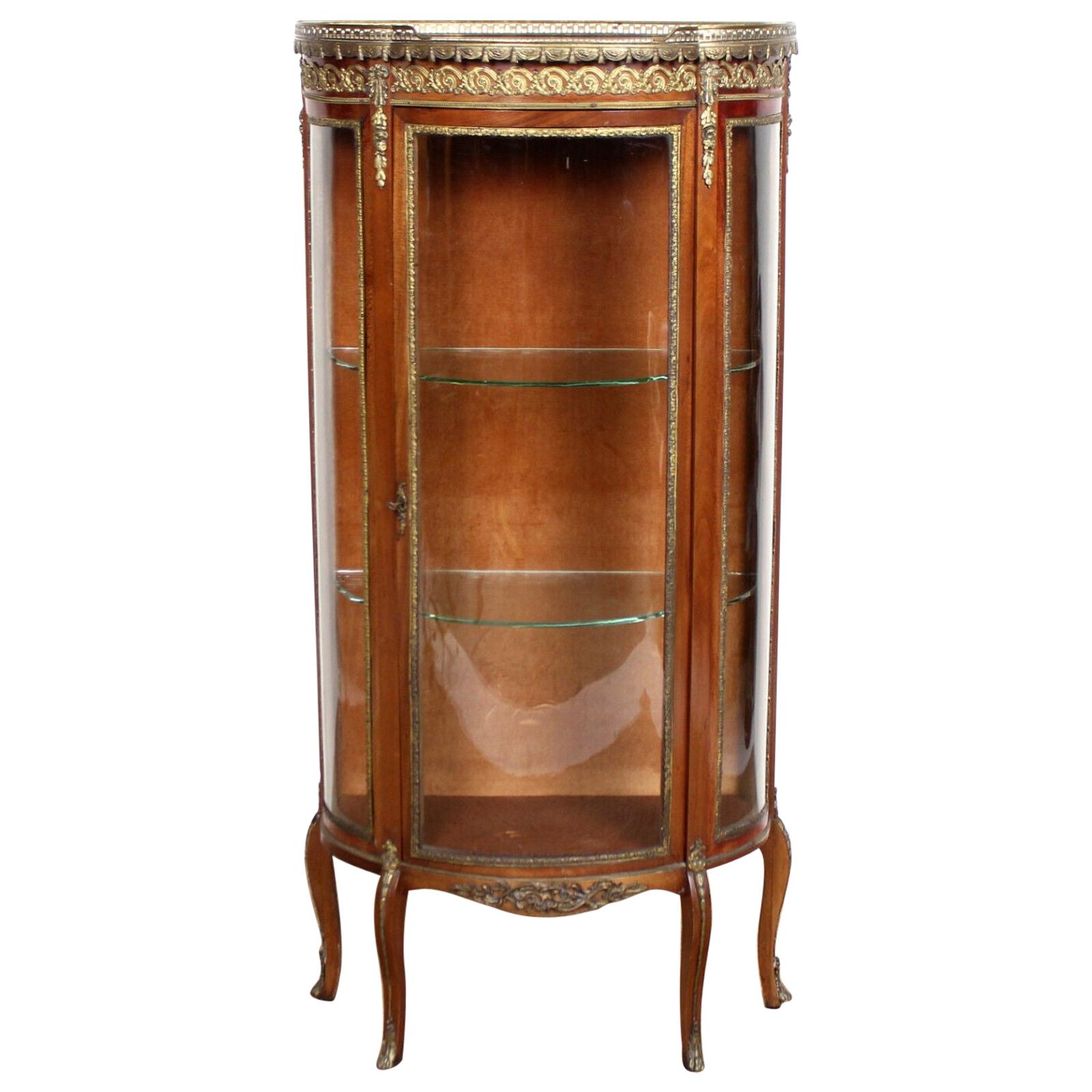 19th Century French Marble Kingwood Vitrine Display Cabinet