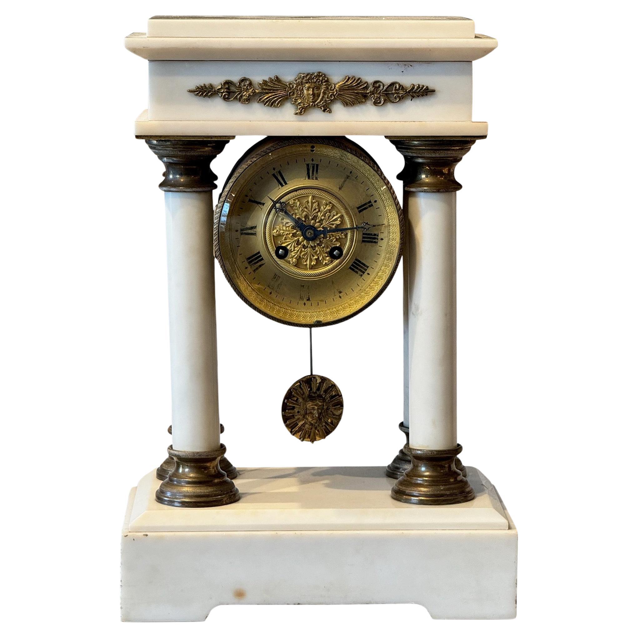 19th Century French Marble Mantle Clock For Sale
