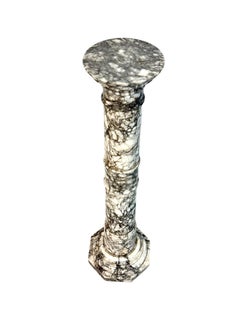 19th Century French Marble Pedestal Column with Grey and White Veining