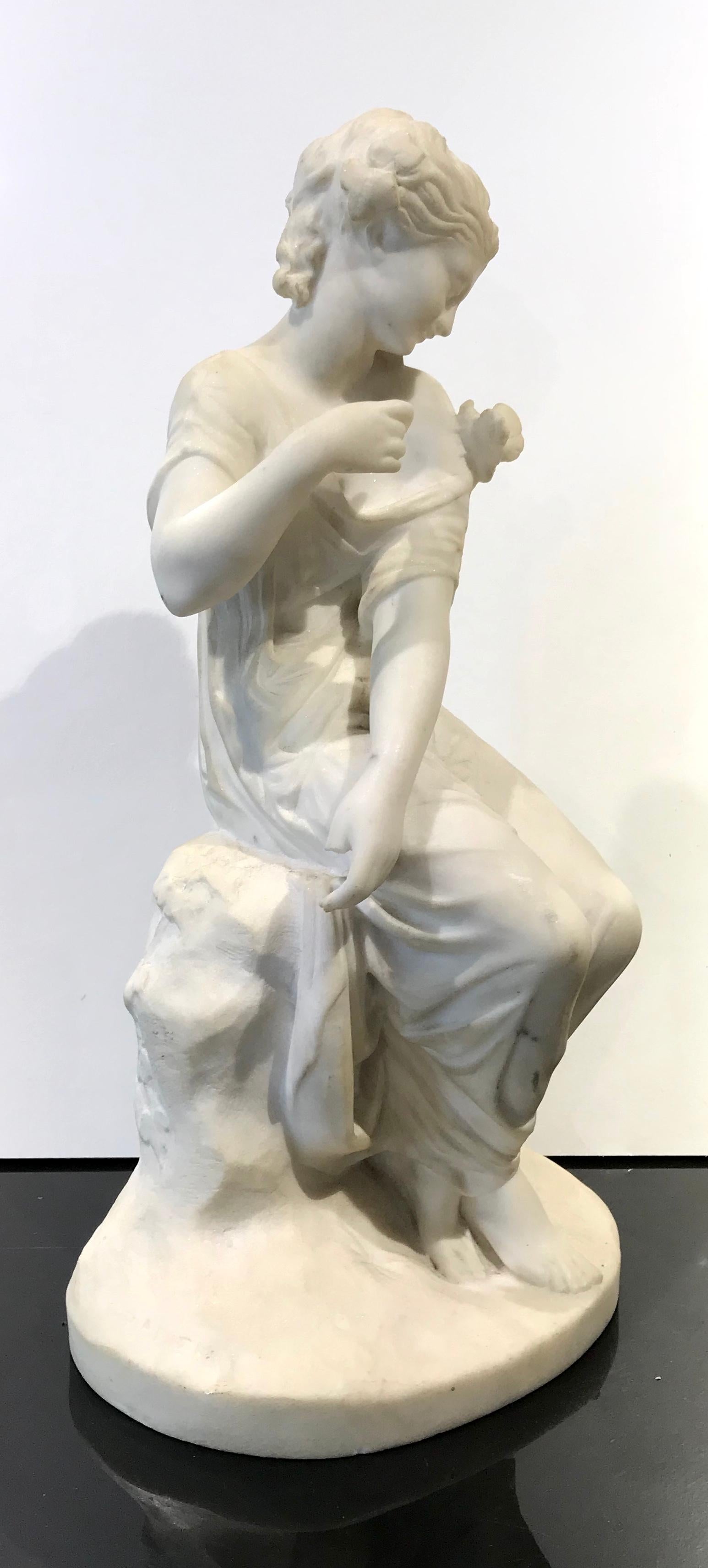 Hand-Carved 19th Century French Marble Sculpture of Psyche by James Pradier Signed