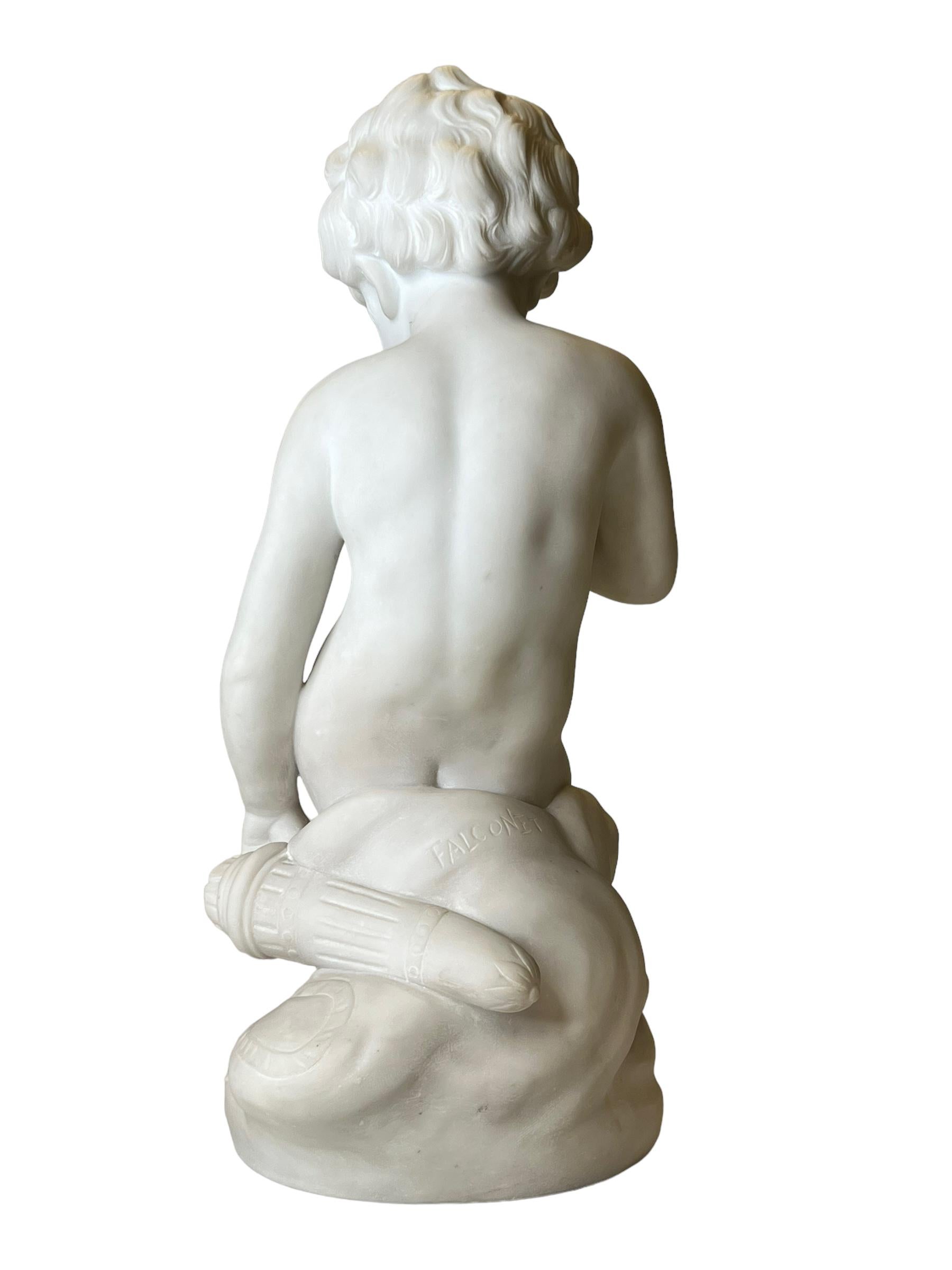 19. Jahrhundert Französische Marmorstatue Amor nach Étienne Maurice Falconet (Neoklassisch)