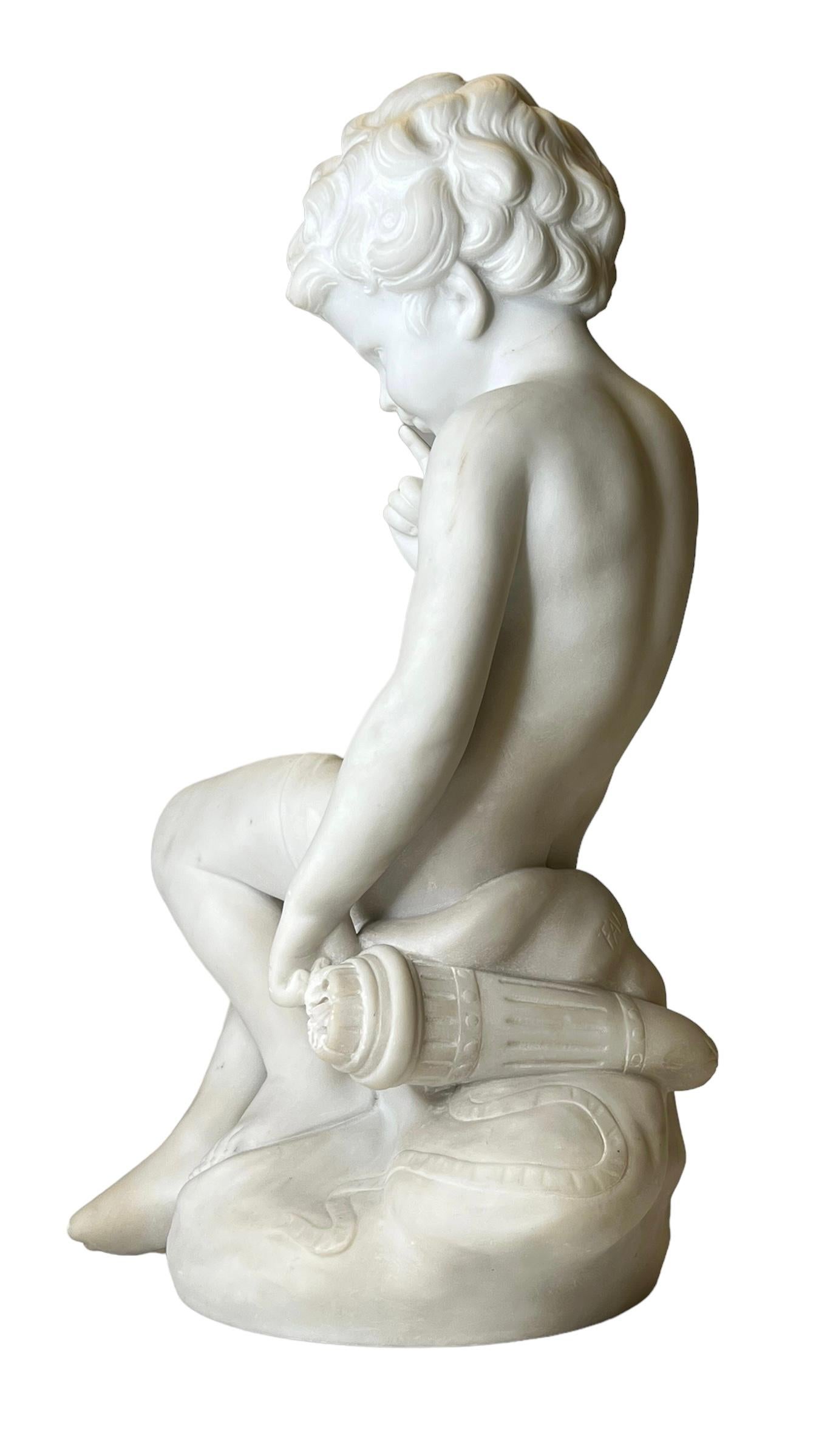 19. Jahrhundert Französische Marmorstatue Amor nach Étienne Maurice Falconet (Handgeschnitzt)