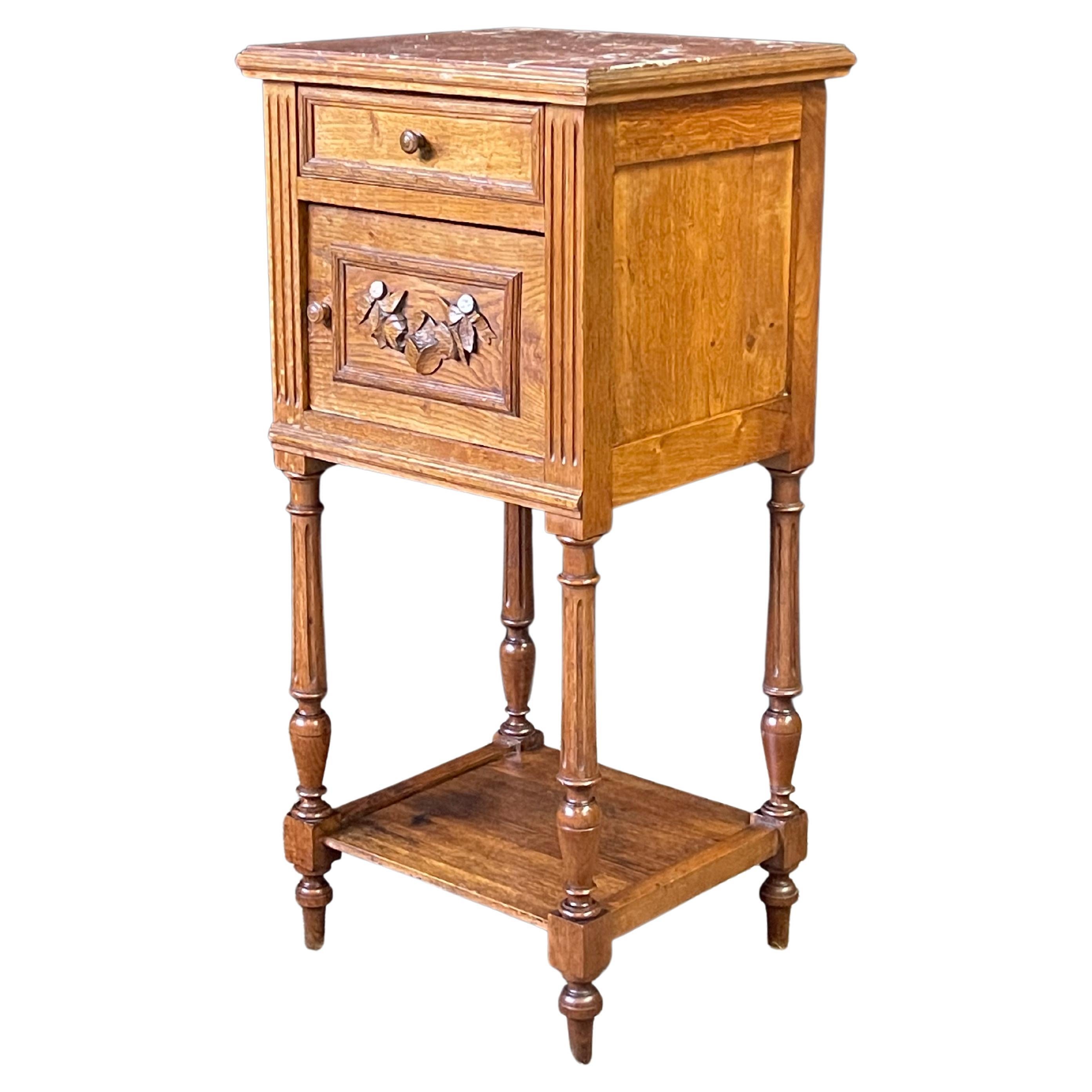 19th Century French Marble Top Bedside Table  For Sale
