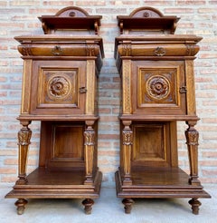 19th Century French Marble Top Bedside Tables, 1890s, Set of 2