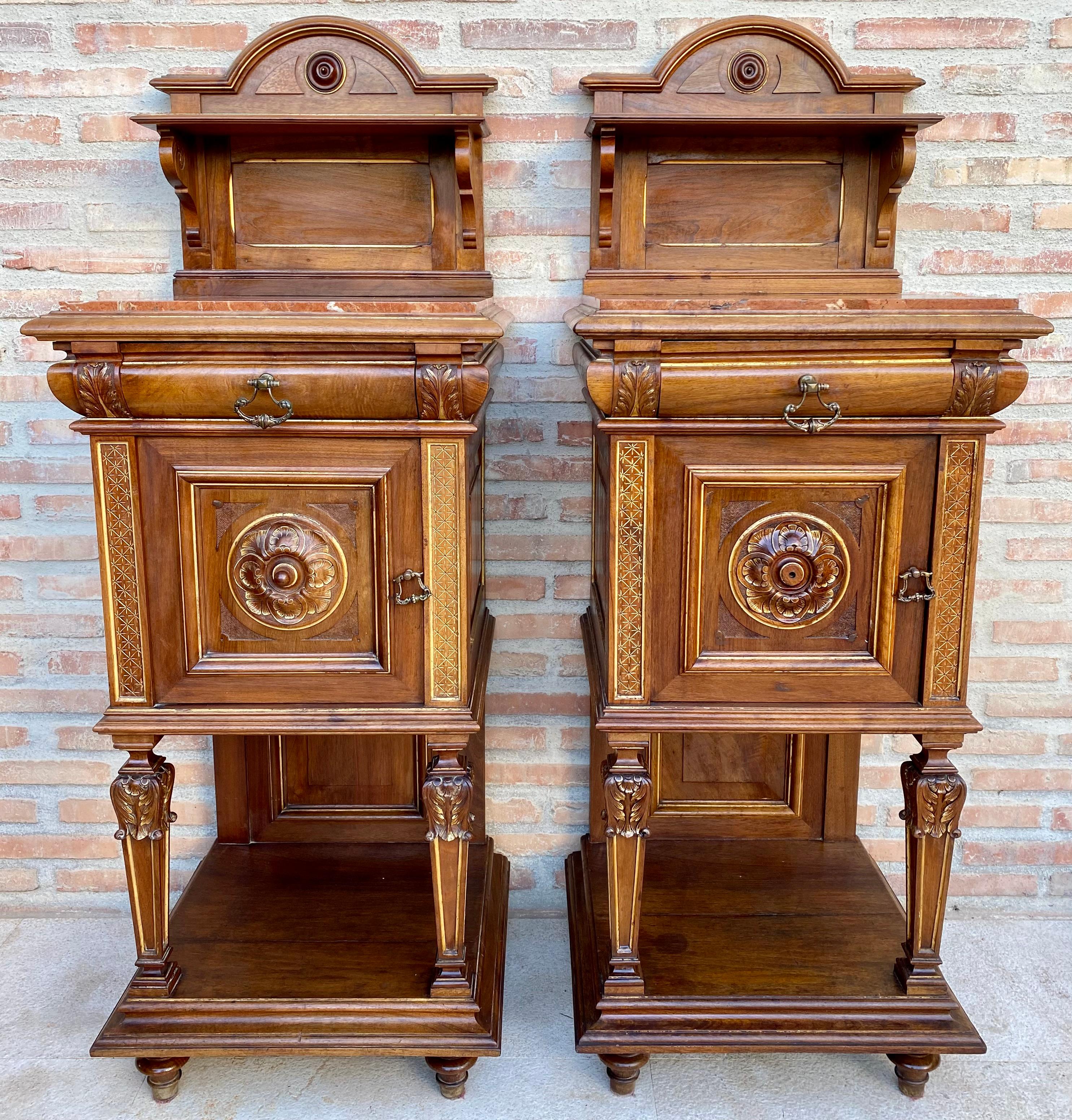 19th Century French Marble Top Bedside Tables, 1890s, Set of 2 In Good Condition For Sale In Miami, FL