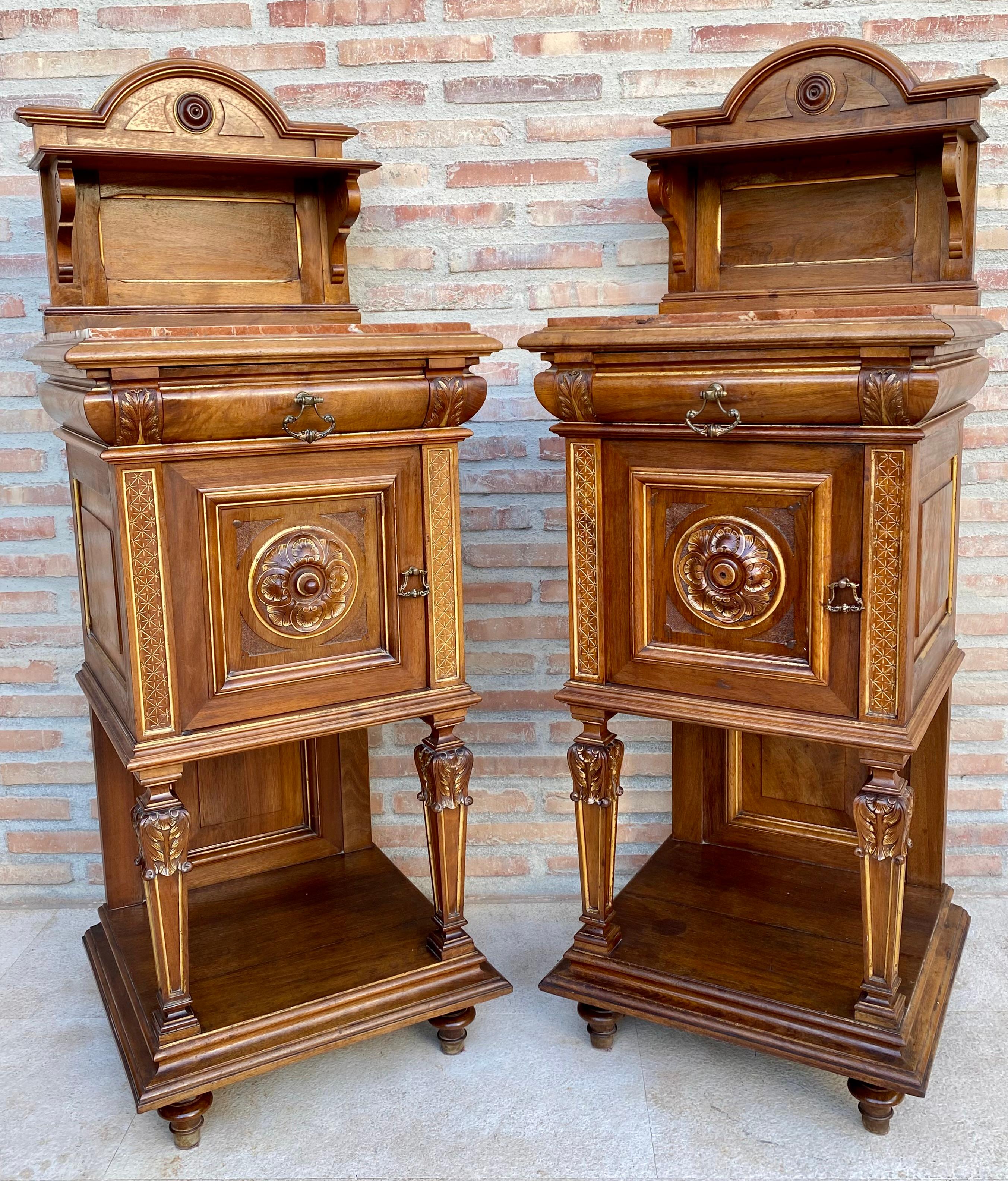 19th Century French Marble Top Bedside Tables, 1890s, Set of 2 For Sale 1