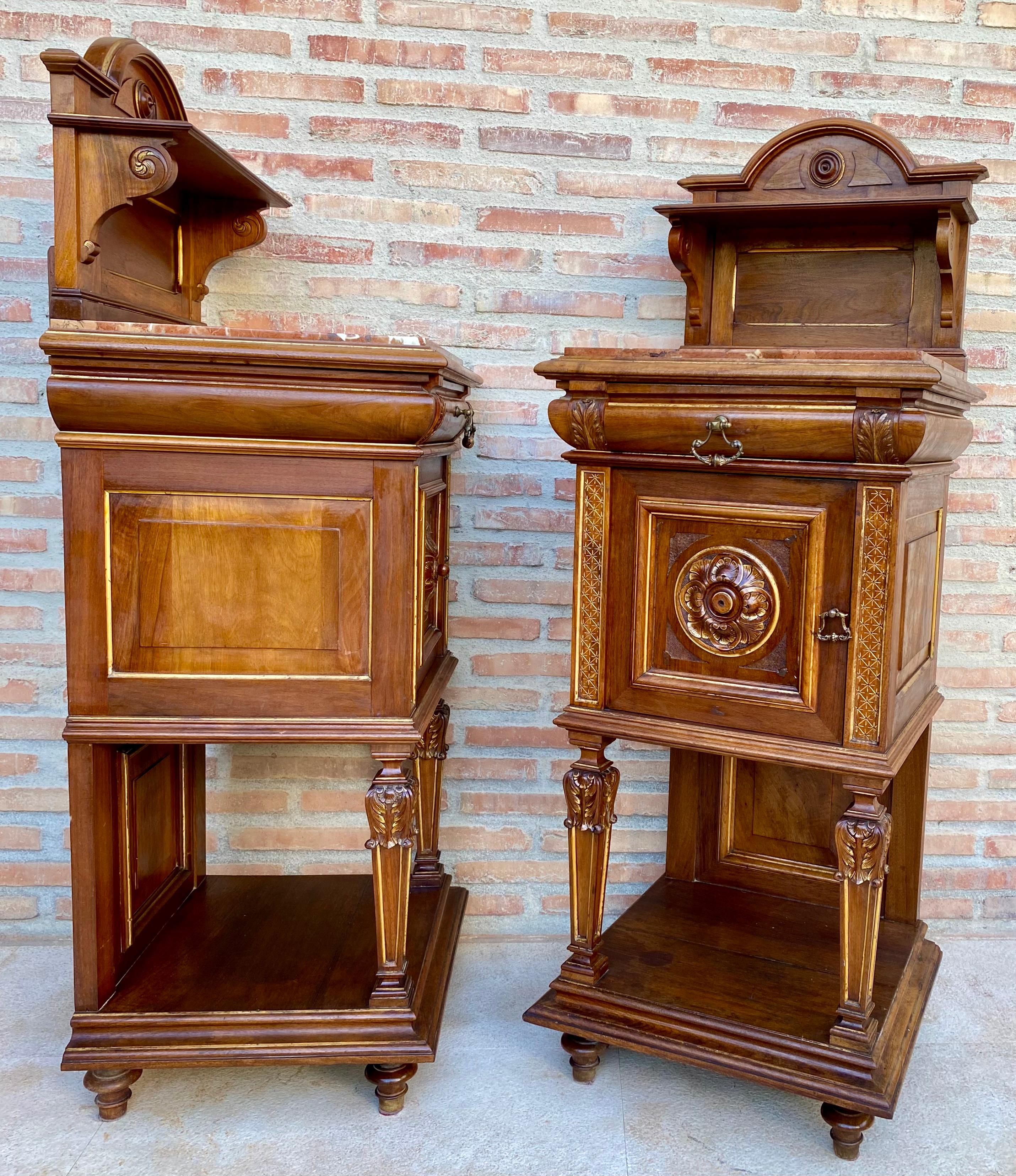 19th Century French Marble Top Bedside Tables, 1890s, Set of 2 For Sale 2