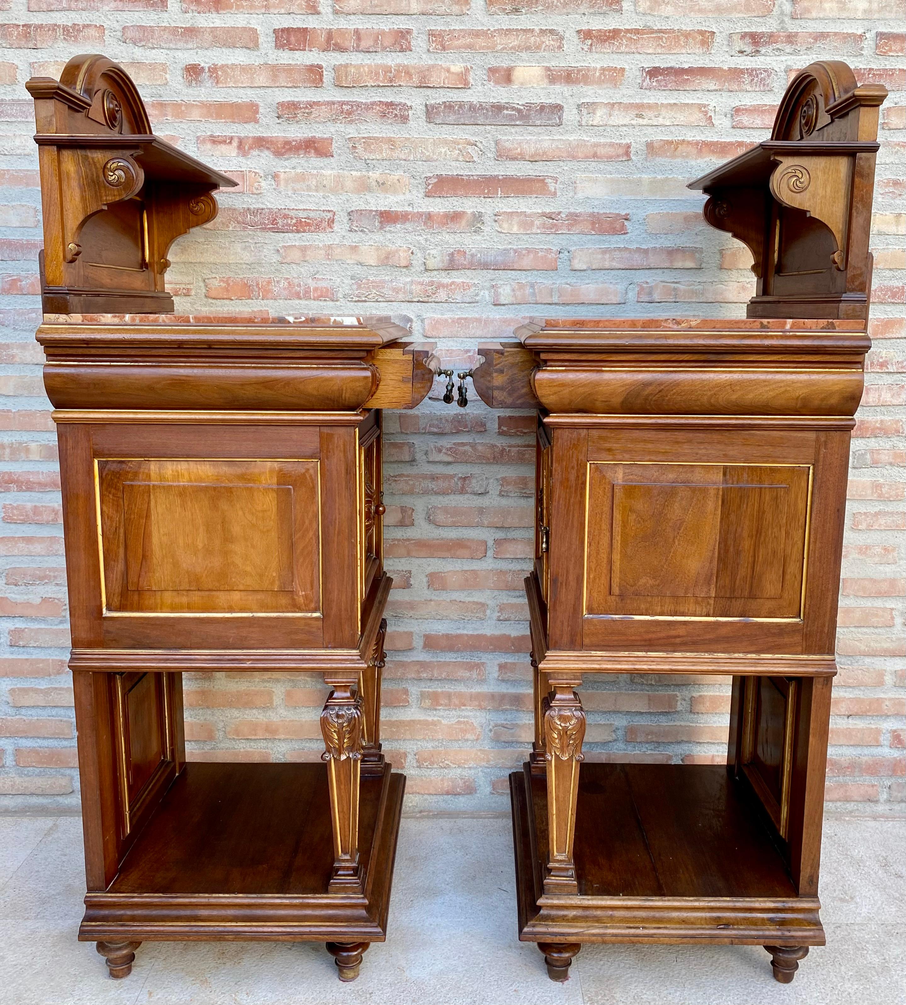 19th Century French Marble Top Bedside Tables, 1890s, Set of 2 For Sale 3