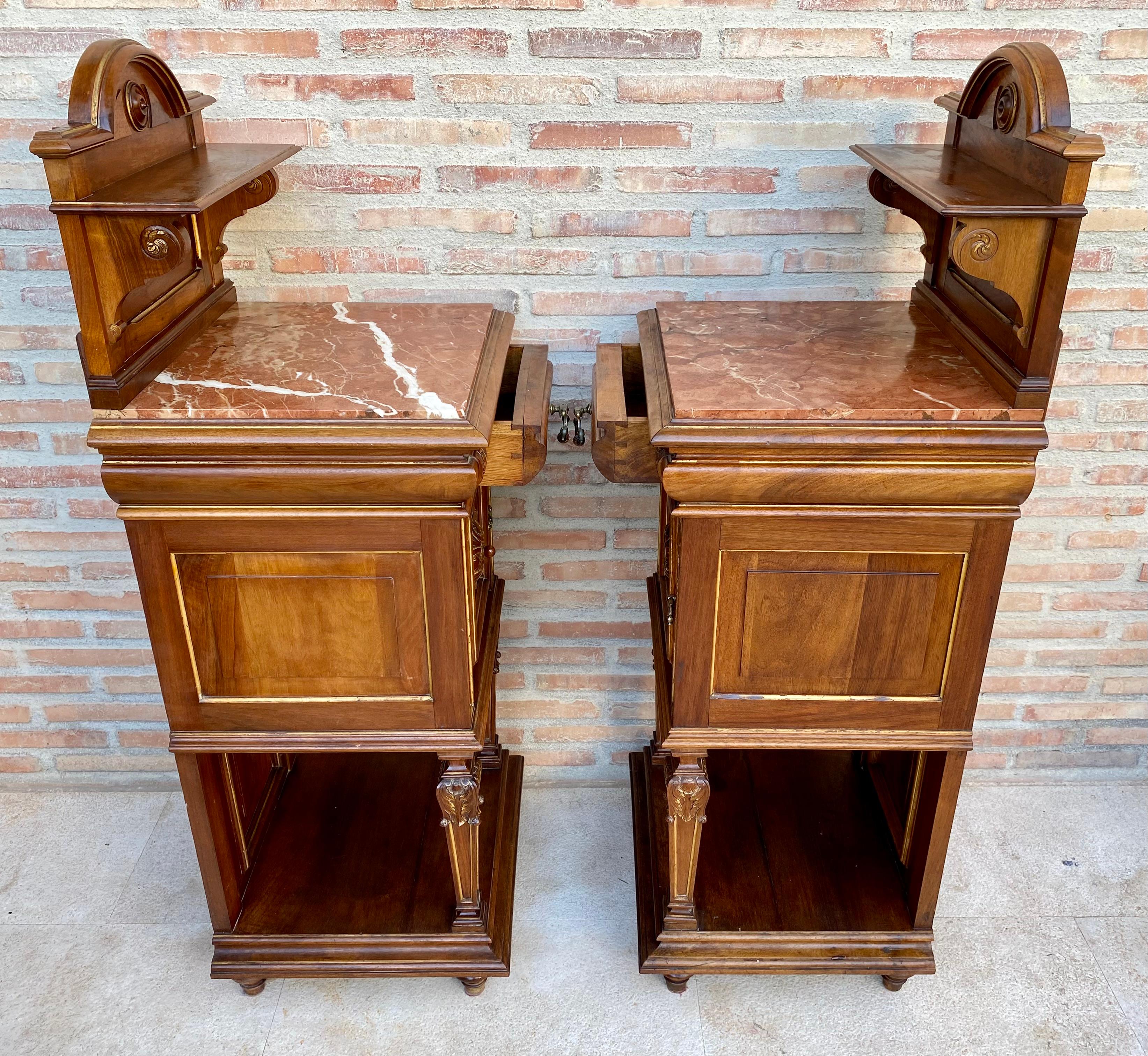 19th Century French Marble Top Bedside Tables, 1890s, Set of 2 For Sale 4
