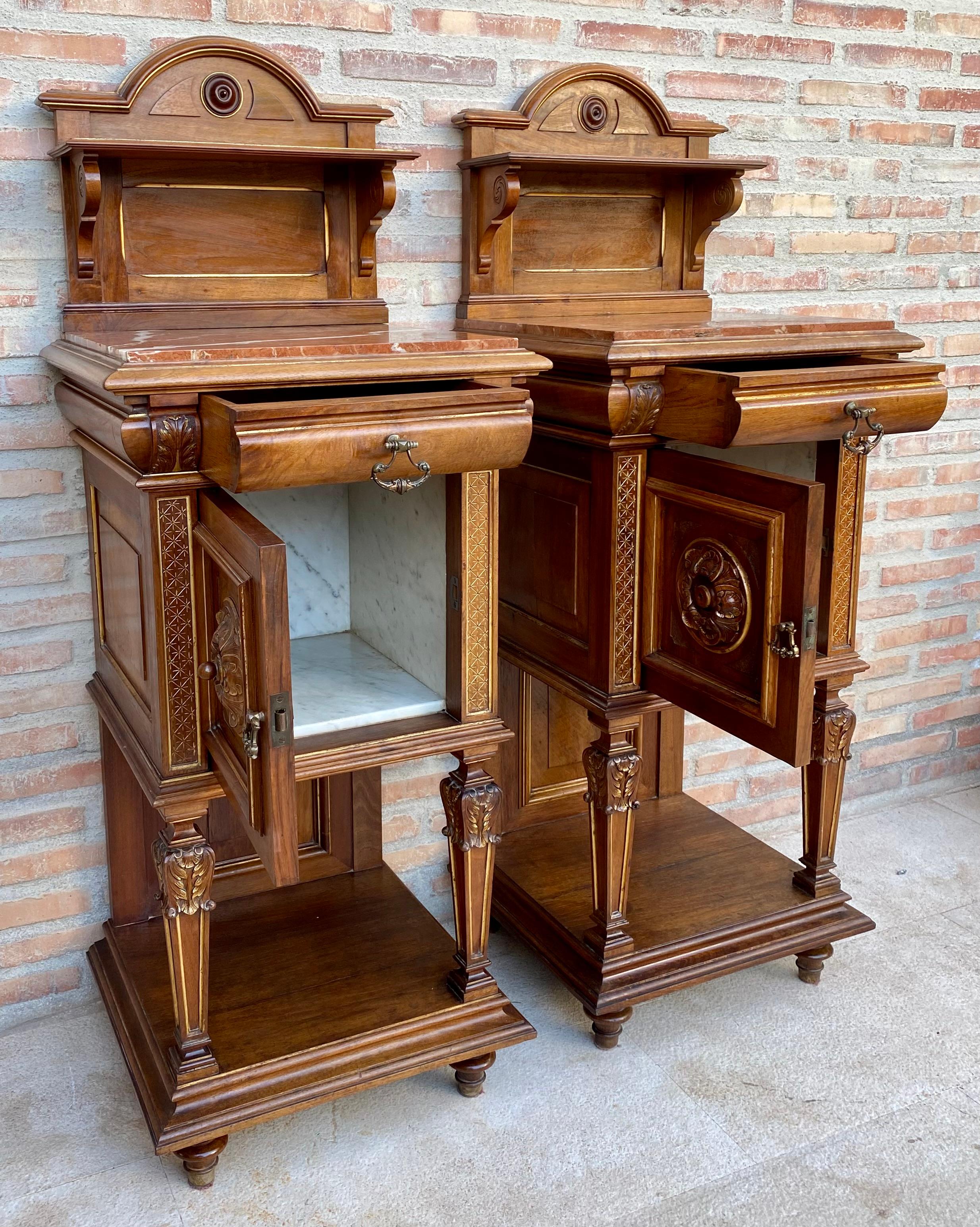 19th Century French Marble Top Bedside Tables, 1890s, Set of 2 For Sale 5