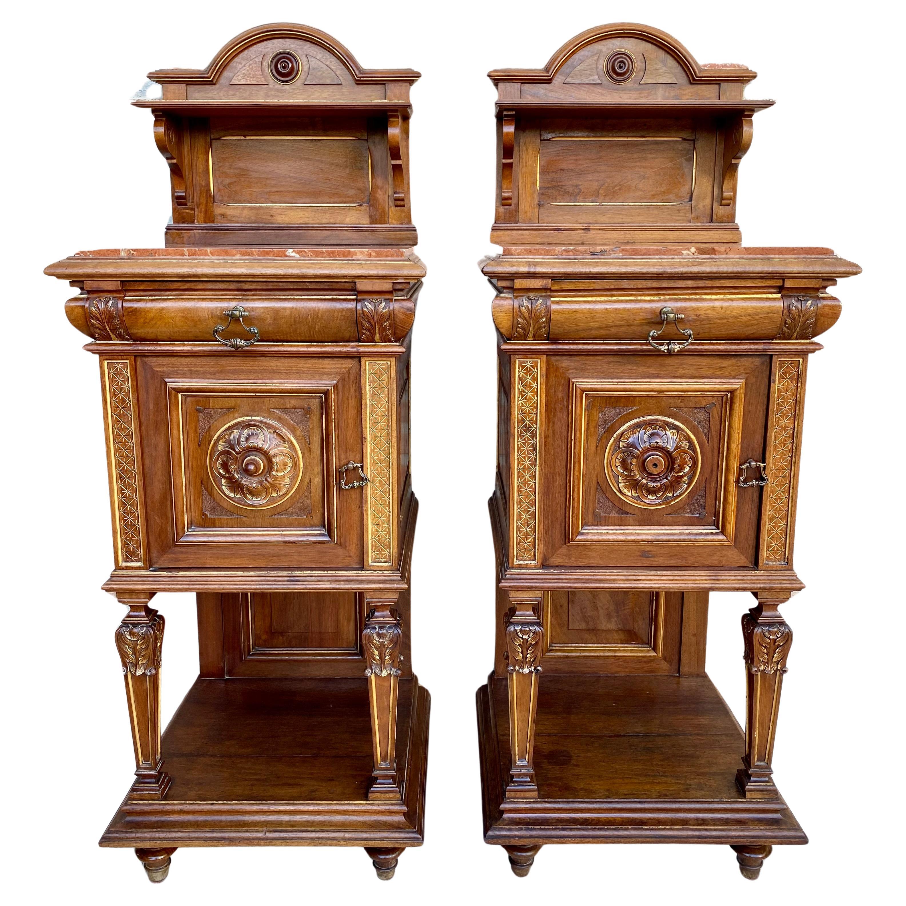19th Century French Marble Top Bedside Tables, 1890s, Set of 2