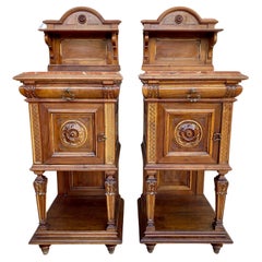 19th Century French Marble Top Bedside Tables, 1890s, Set of 2