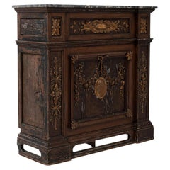 Buffet français du 19e siècle à dessus de marbre et décorations florales dorées