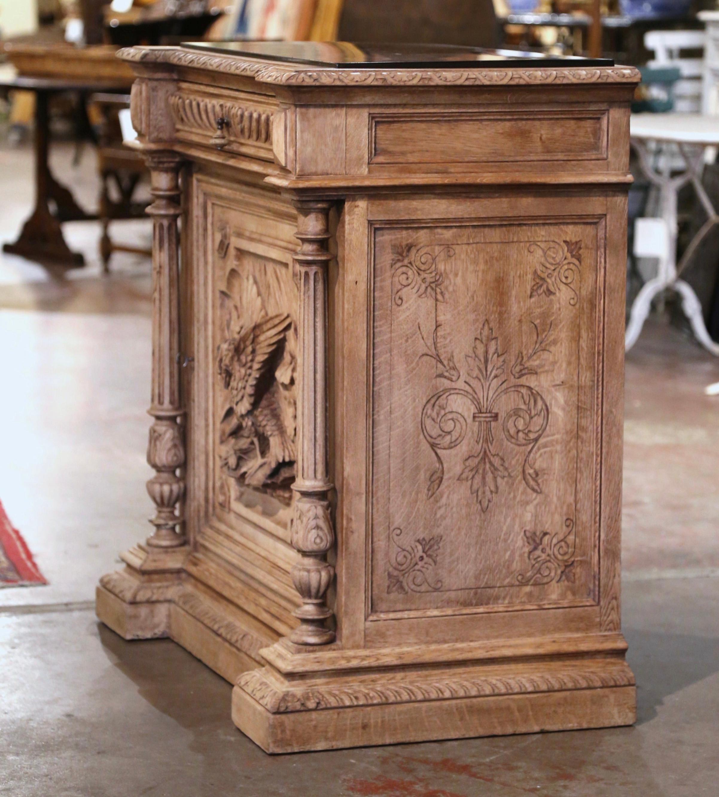 19th Century French Marble Top Carved Bleach Oak Jelly Cabinet with Bird Decor For Sale 10