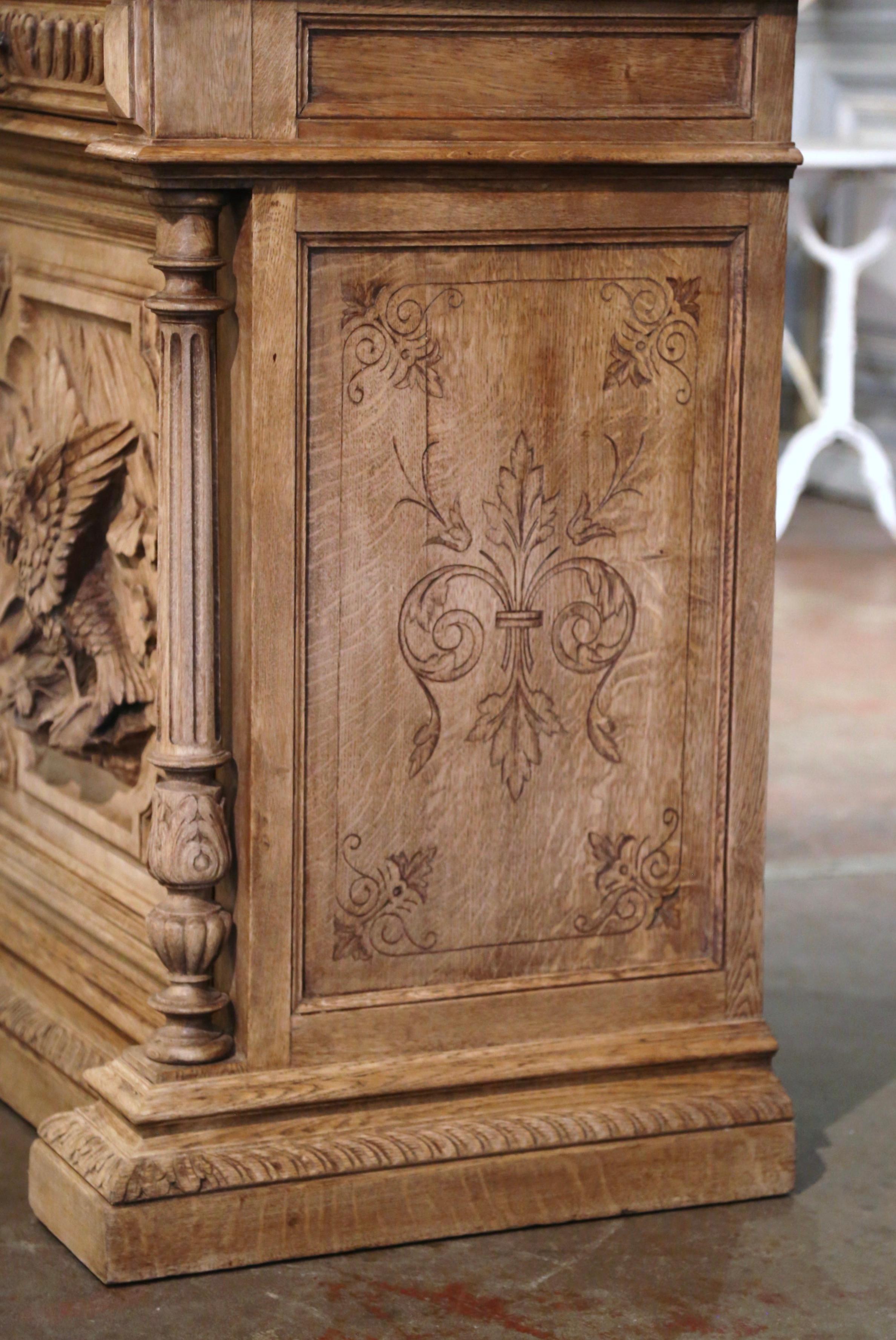 19th Century French Marble Top Carved Bleach Oak Jelly Cabinet with Bird Decor For Sale 11