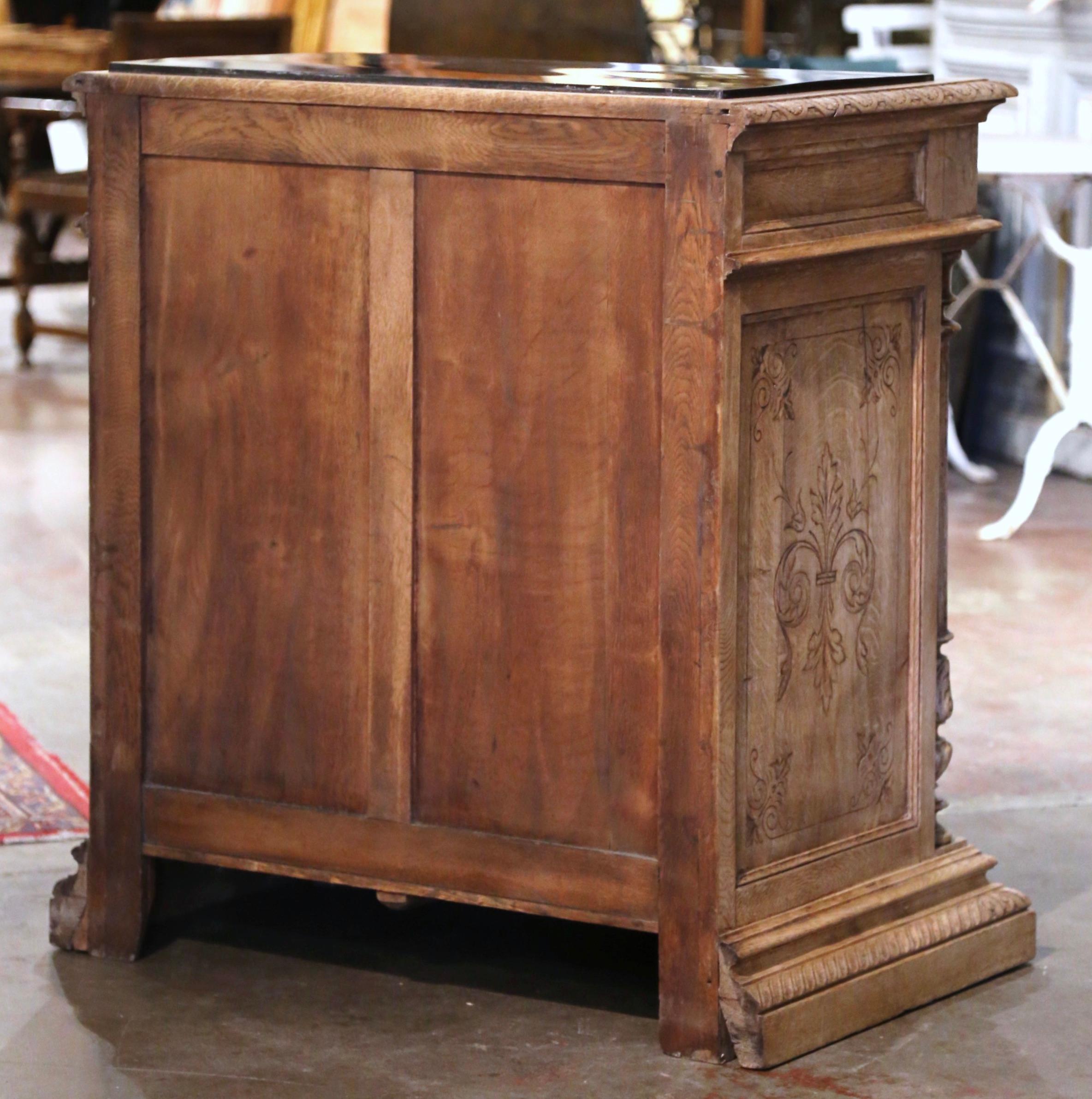 19th Century French Marble Top Carved Bleach Oak Jelly Cabinet with Bird Decor For Sale 12
