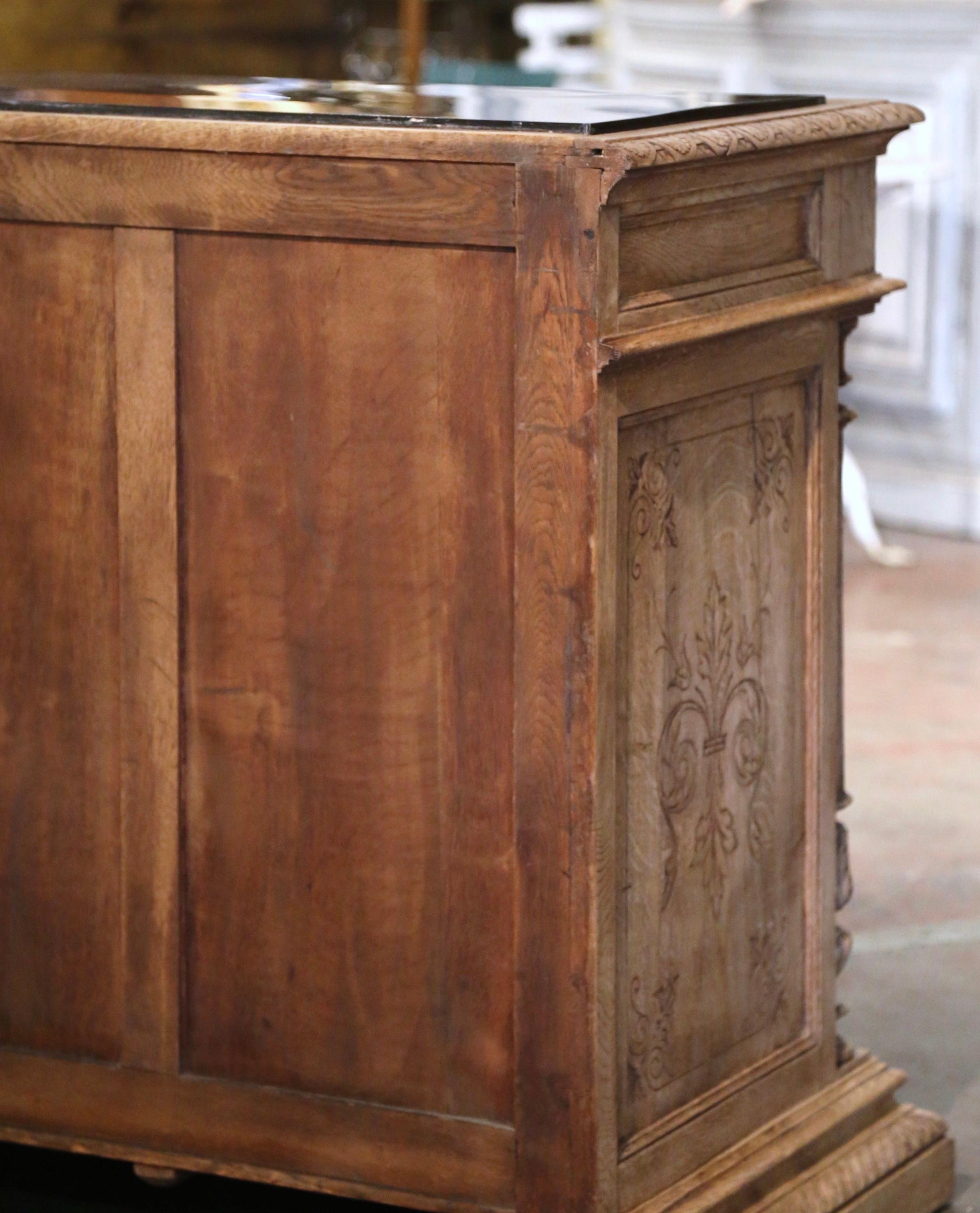 19th Century French Marble Top Carved Bleach Oak Jelly Cabinet with Bird Decor For Sale 13