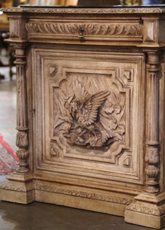 19th C. French Louis XIII Carved Bleached Oak Confiturier with Black Marble Top