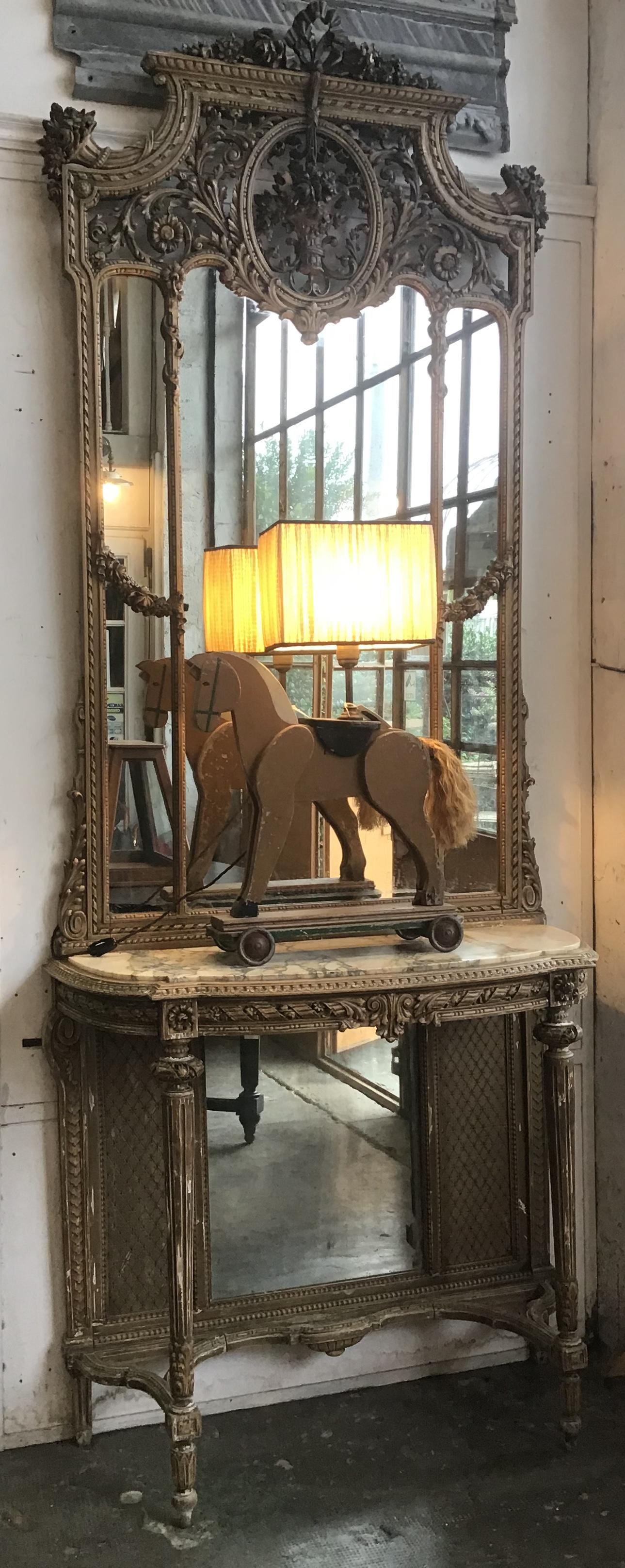 19th Century French Marble-Top Console with Giltwood Framed Mirror from 1890s (Barock)