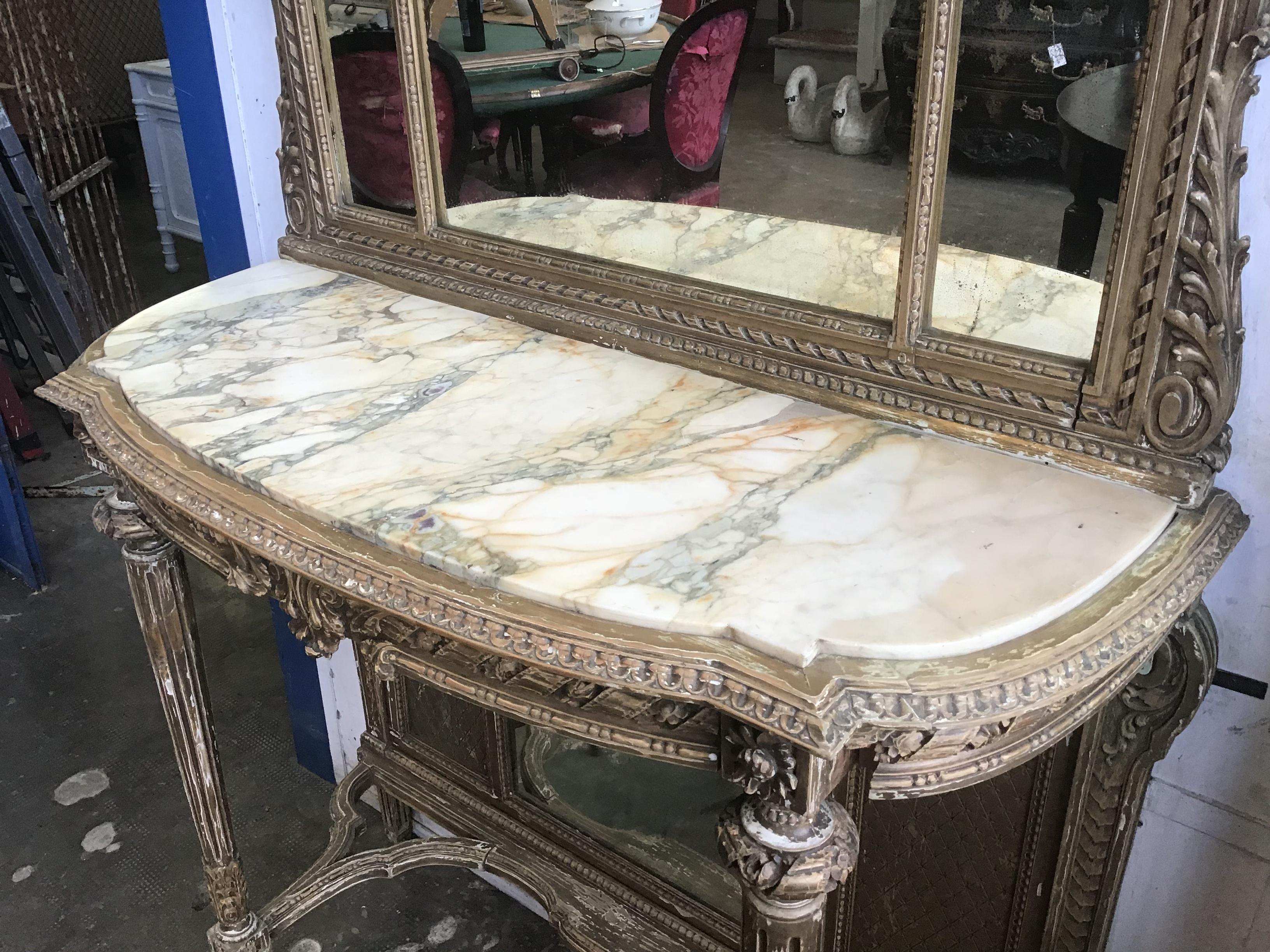 19th Century French Marble-Top Console with Giltwood Framed Mirror from 1890s (Spätes 19. Jahrhundert)