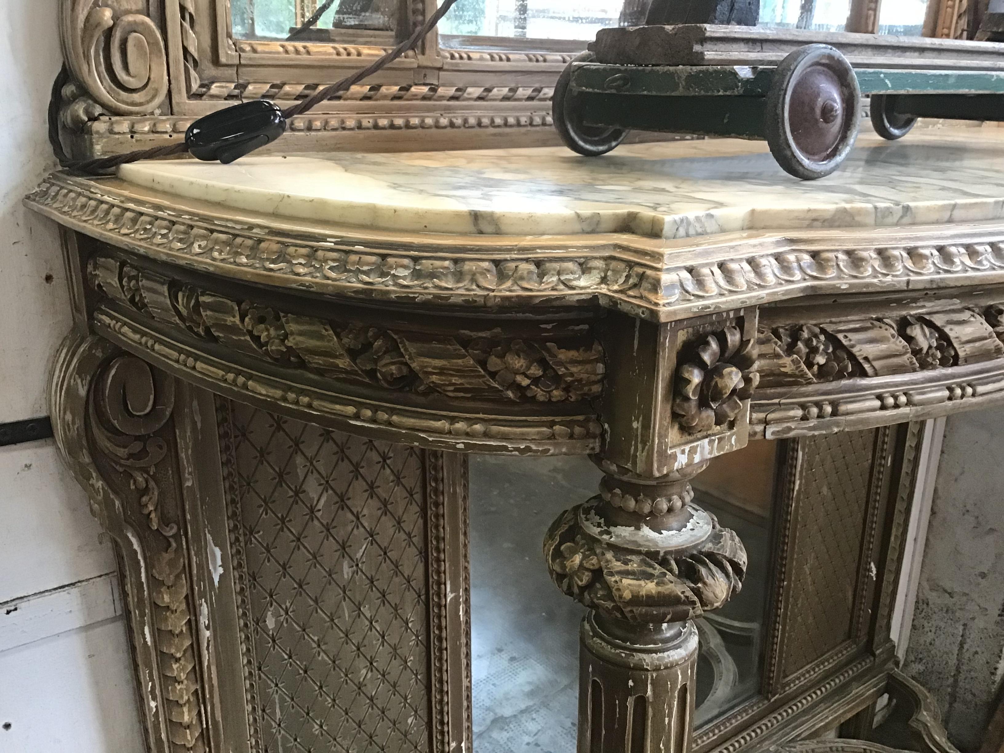 19th Century French Marble-Top Console with Giltwood Framed Mirror from 1890s (Marmor)