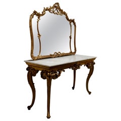 19th Century French Marble Top Gilt Centre Table and Matching Wall Mirror