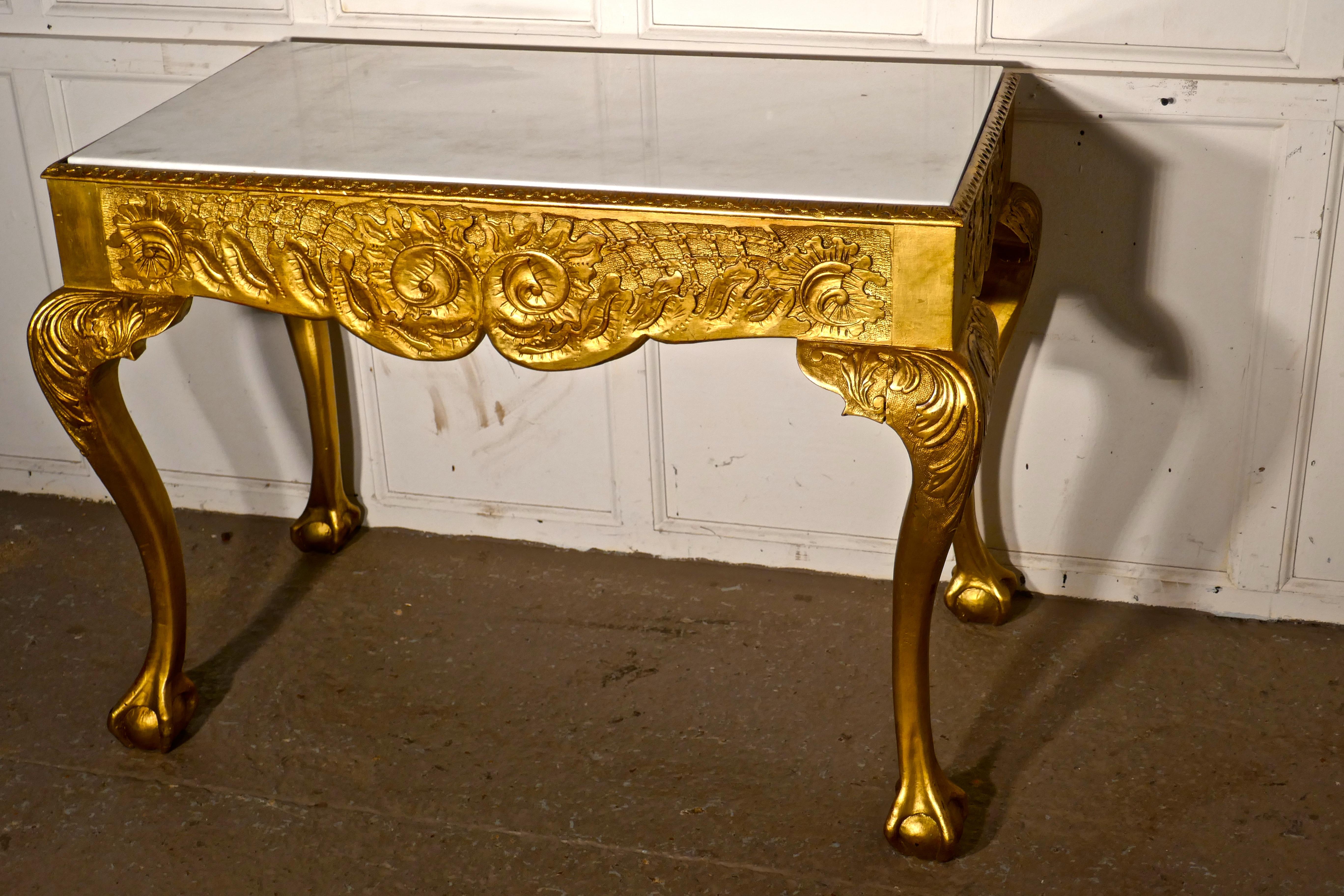 Rococo Revival 19th Century French Marble-Top Gilt Console or Hall Table