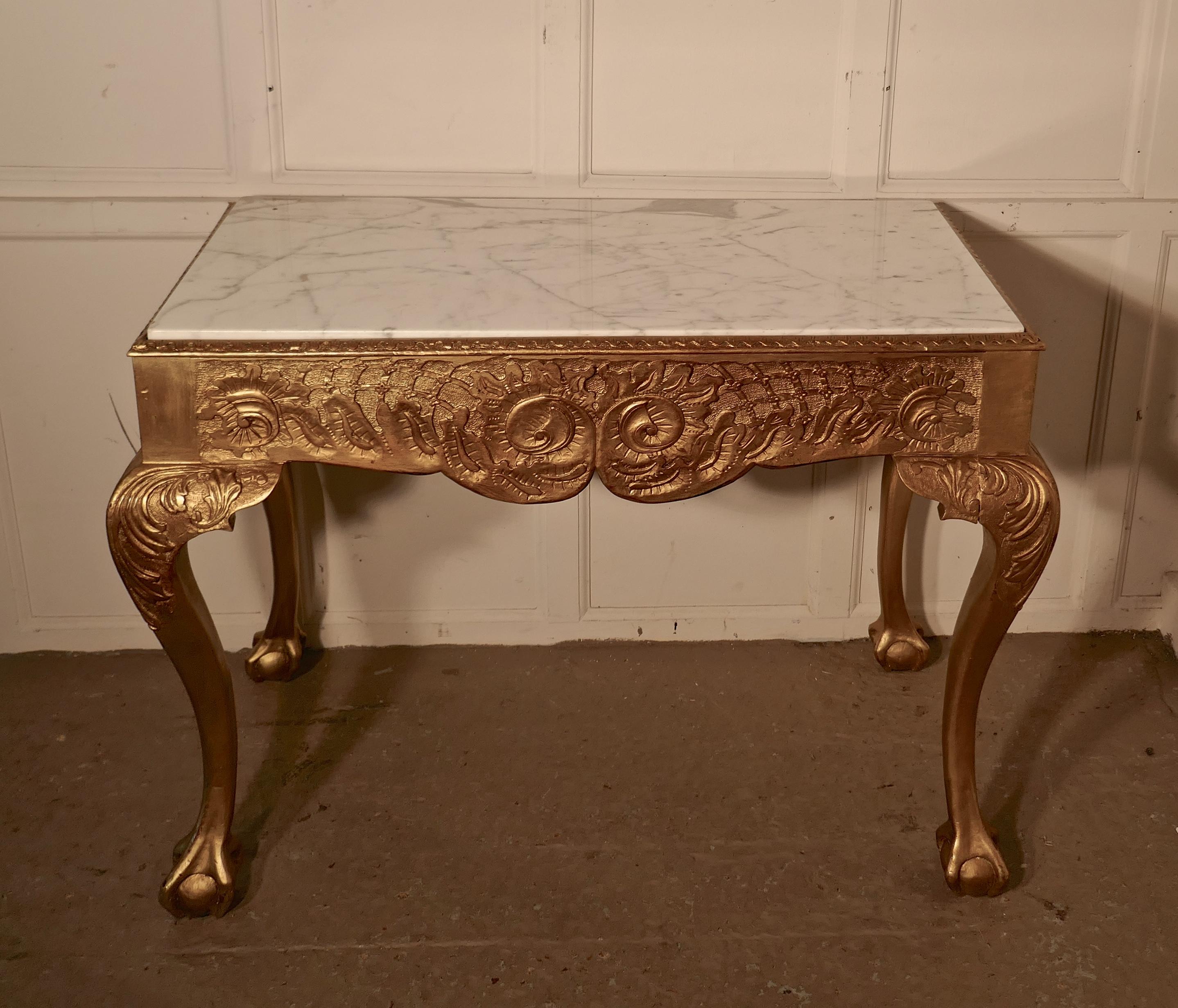 Mid-19th Century 19th Century French Marble-Top Gilt Console or Hall Table