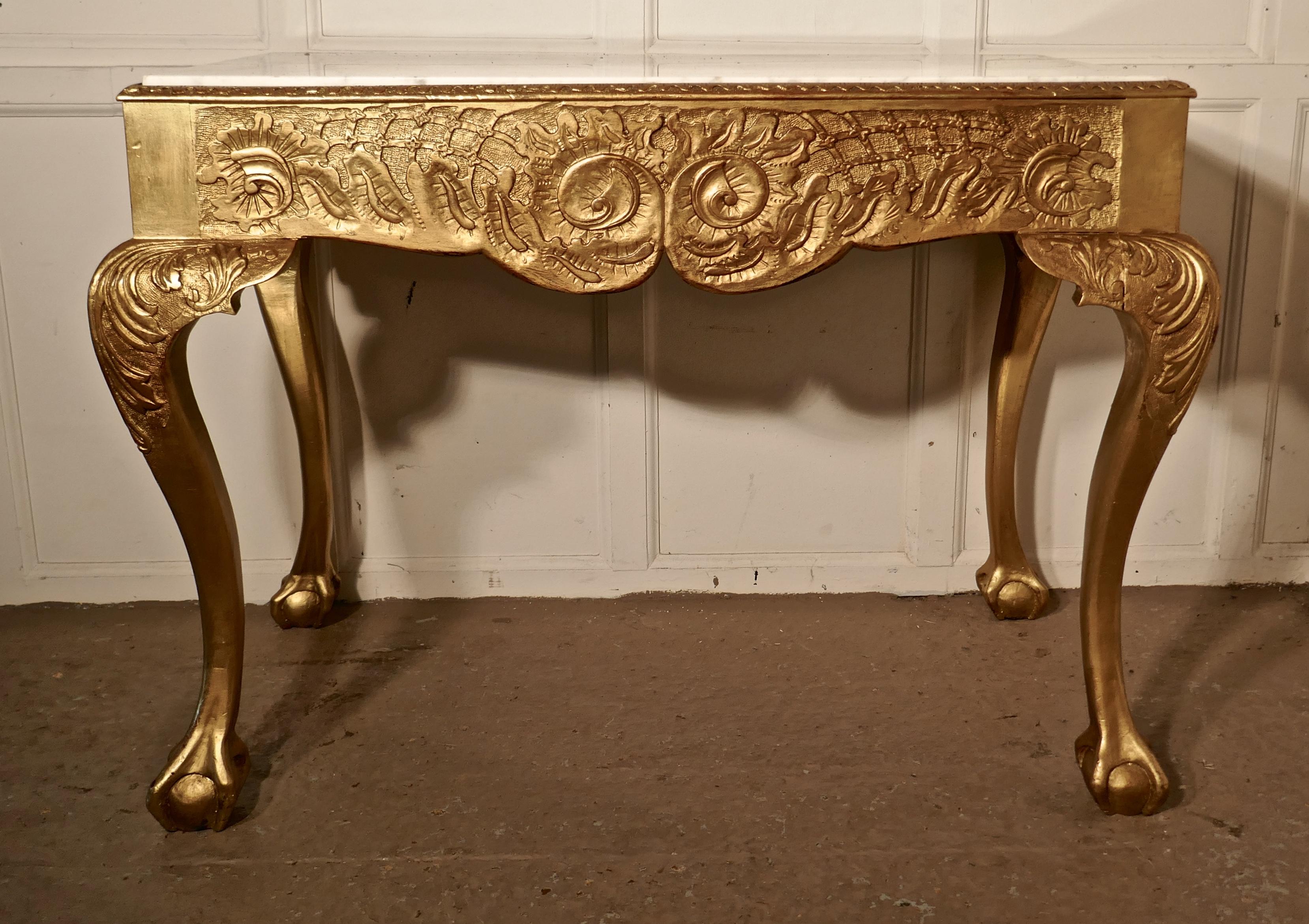 19th Century French Marble-Top Gilt Console or Hall Table 1