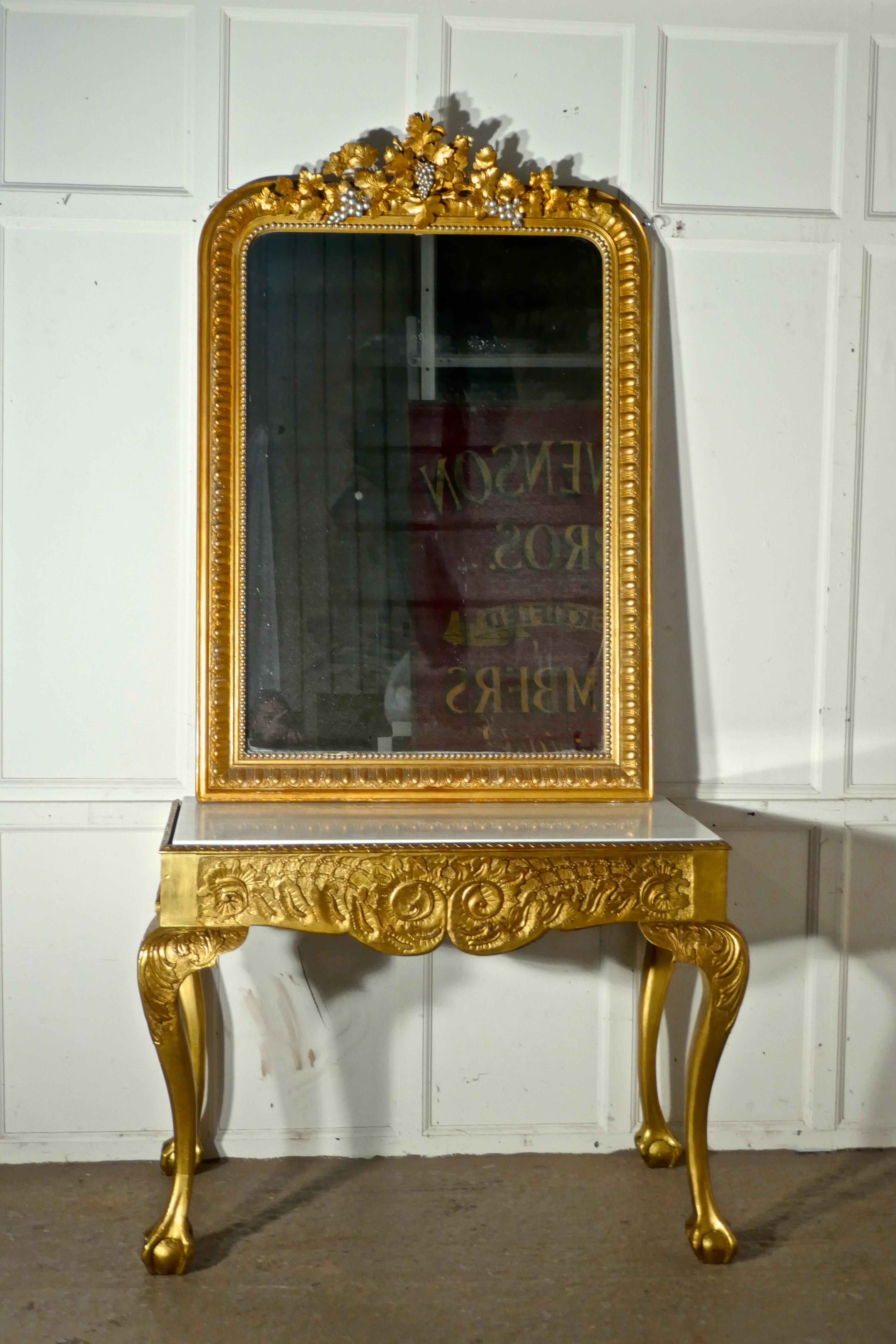 Giltwood 19th Century French Marble-Top Gilt Console or Hall Table