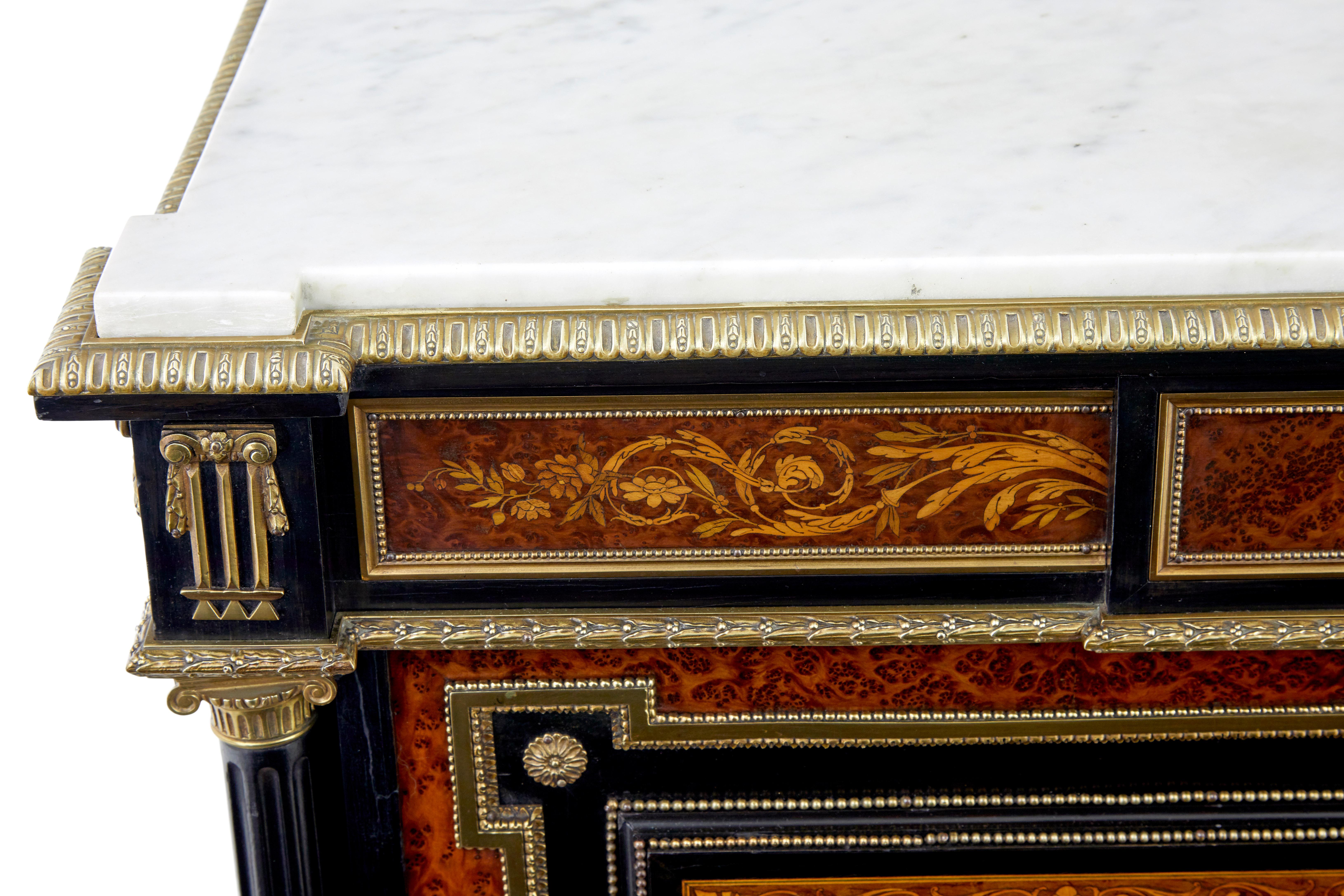 19th century French marble top inlaid amboyna sideboard For Sale 3