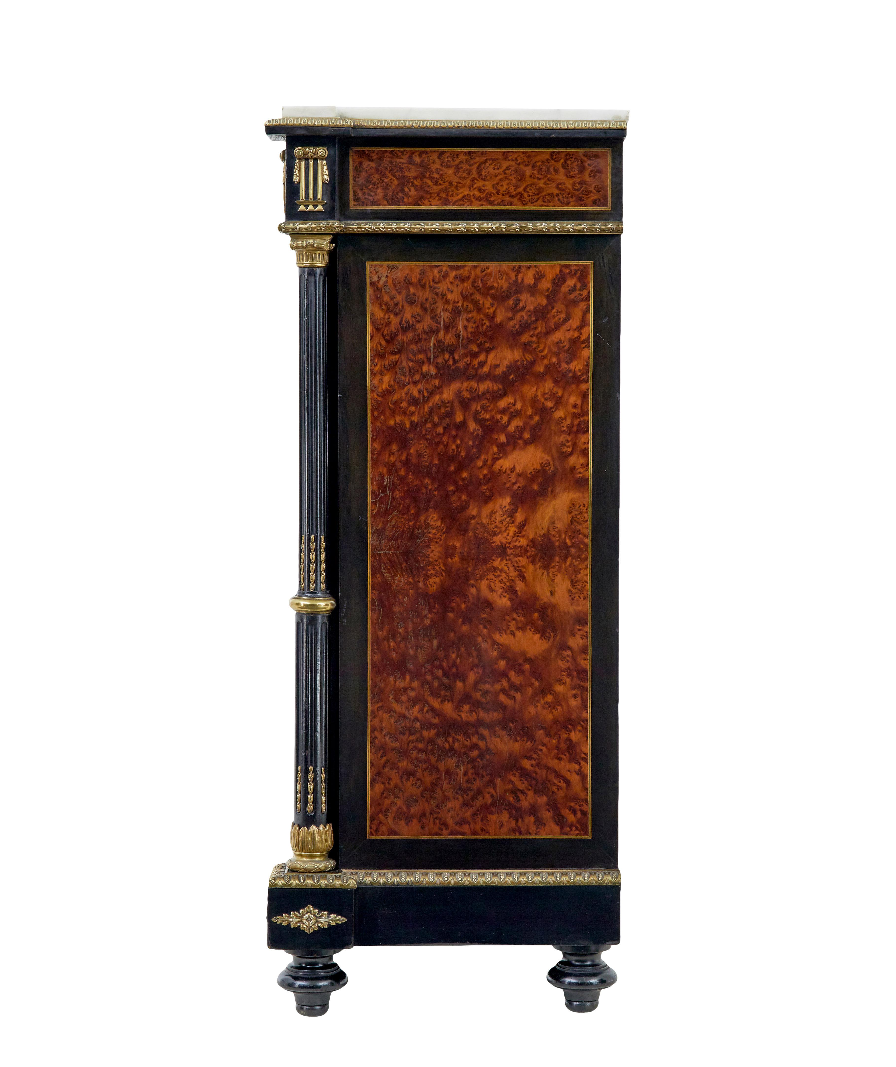 Victorian 19th century French marble top inlaid amboyna sideboard