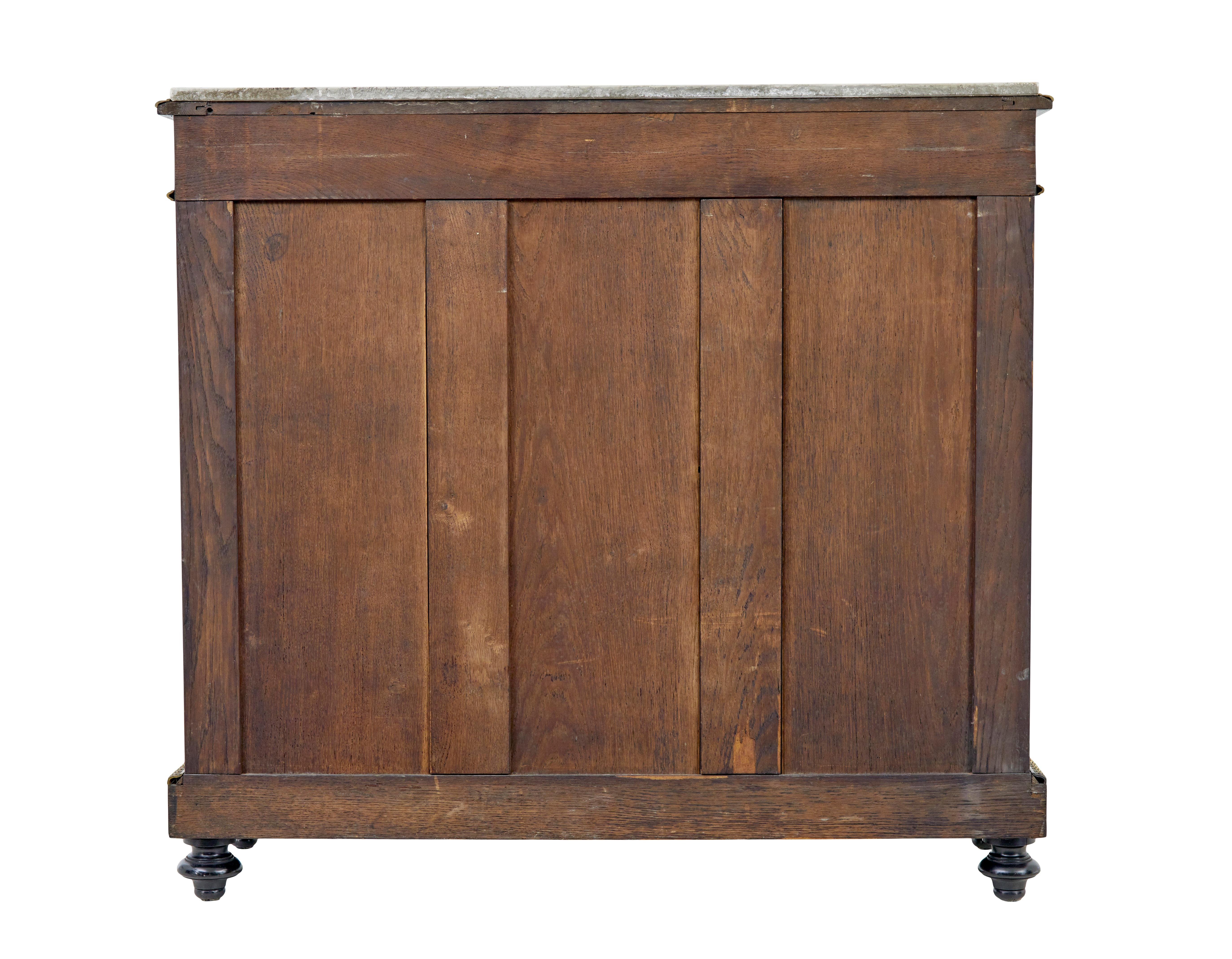 Hand-Crafted 19th century French marble top inlaid amboyna sideboard For Sale