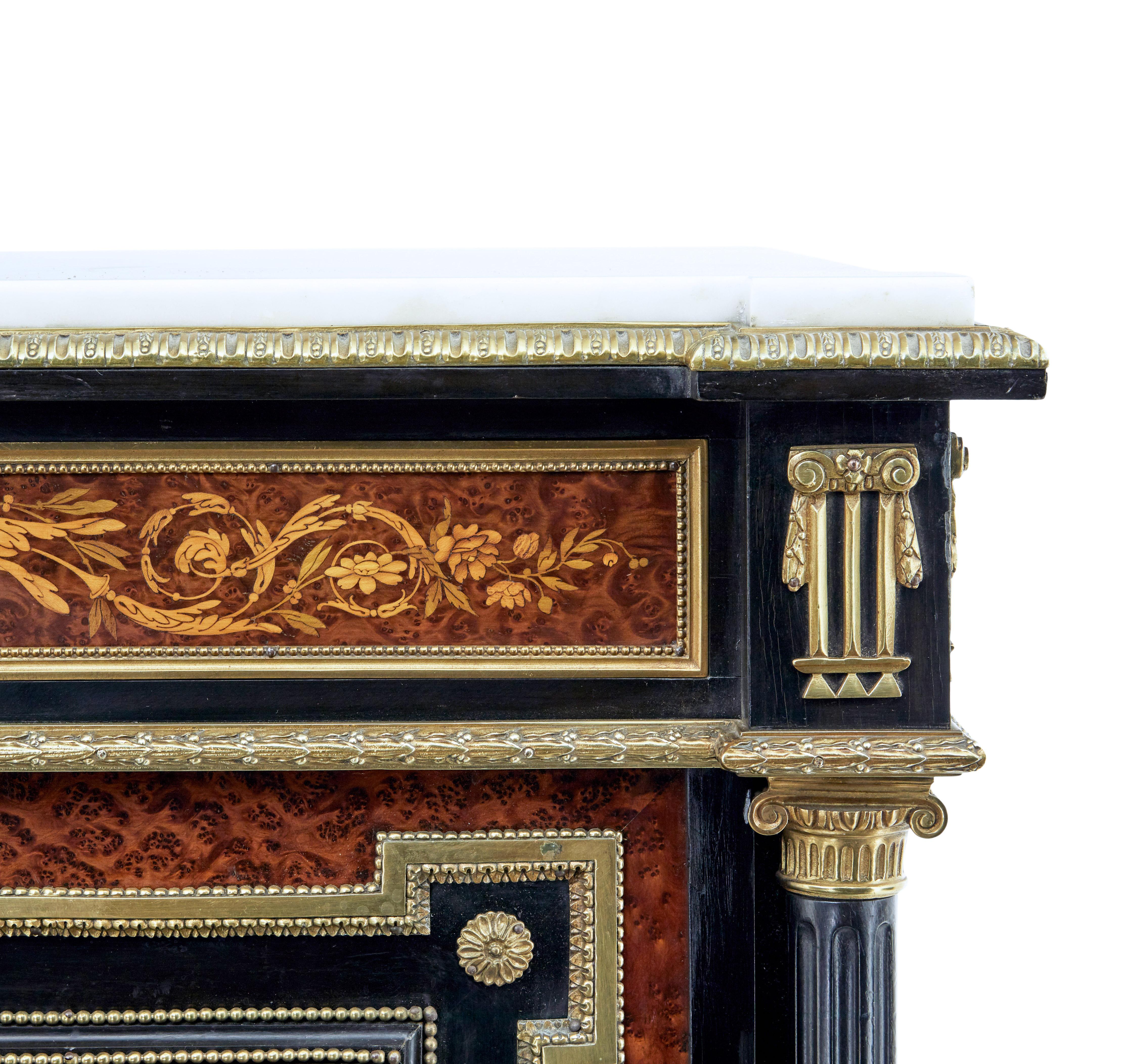 19th Century French Marble Top Inlaid Amboyna Sideboard 3