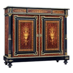 19th Century French Marble Top Inlaid Amboyna Sideboard