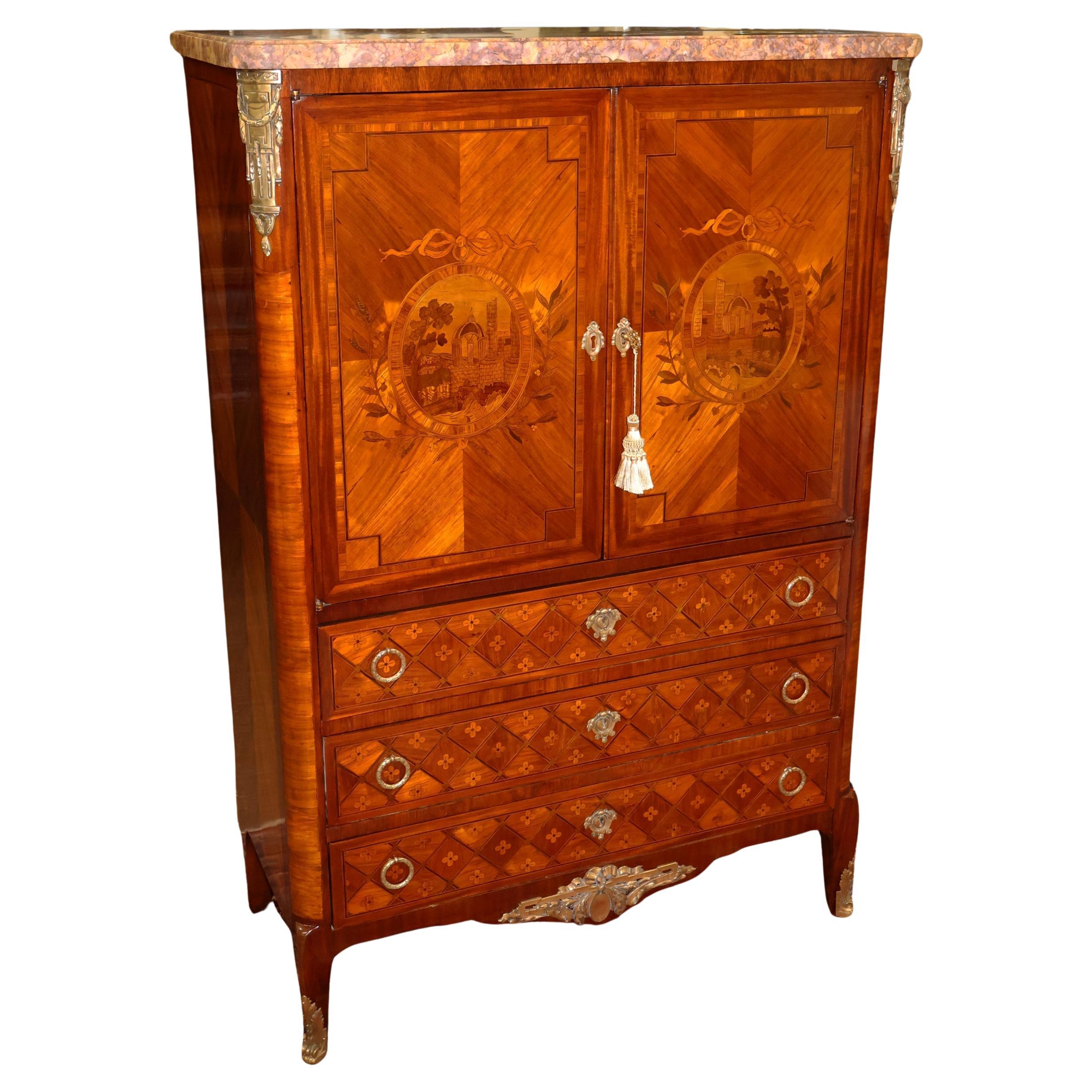 Commode à plateau en marqueterie de marbre du 19ème siècle par Henri Picard en vente
