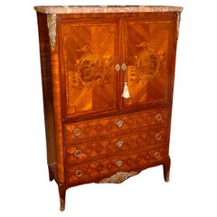 Commode à plateau en marqueterie de marbre du 19ème siècle par Henri Picard