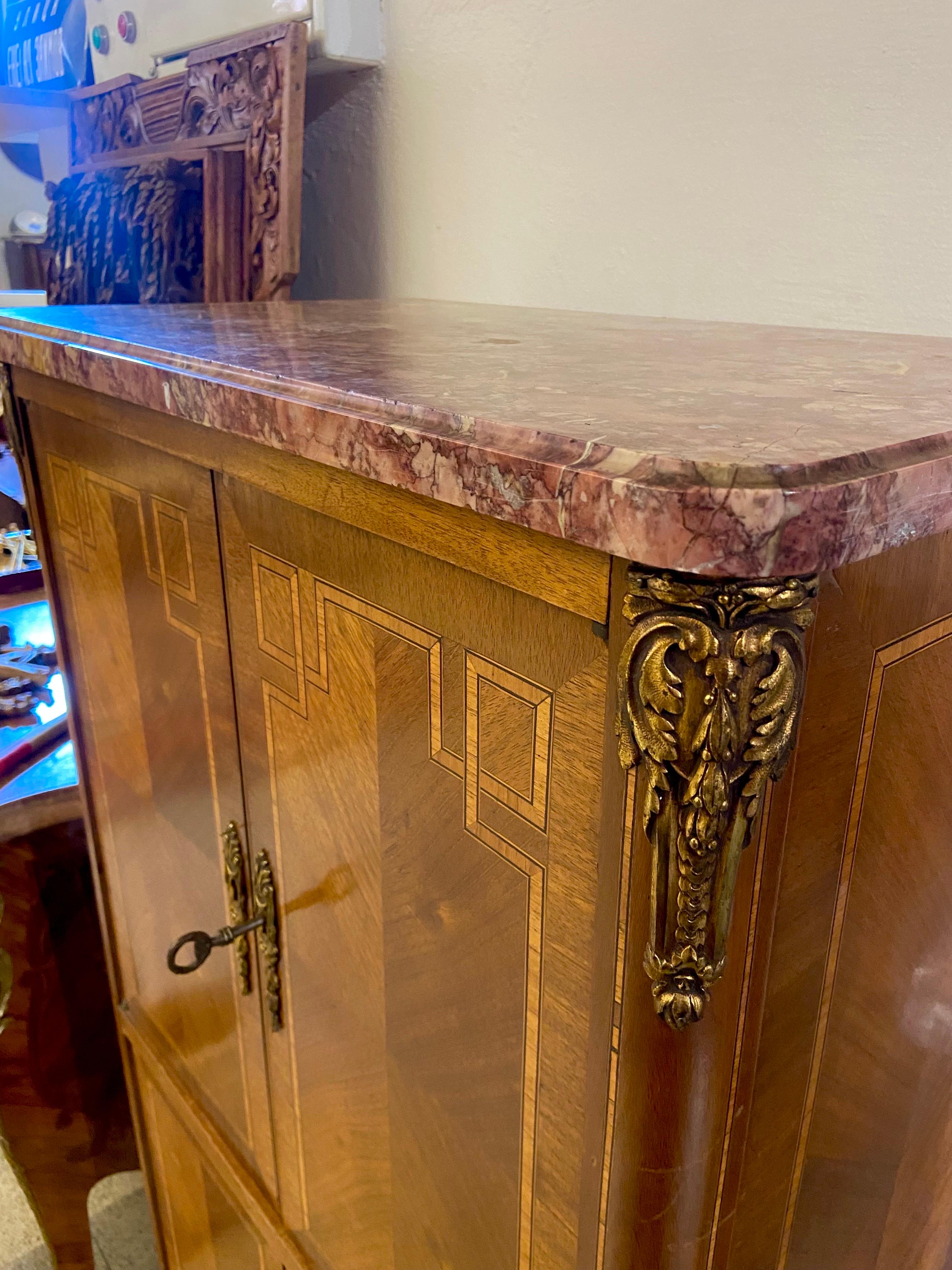 19th Century French Marble Top Inlaid Mahogany Cabinet or Dry Bar In Good Condition For Sale In Sofia, BG