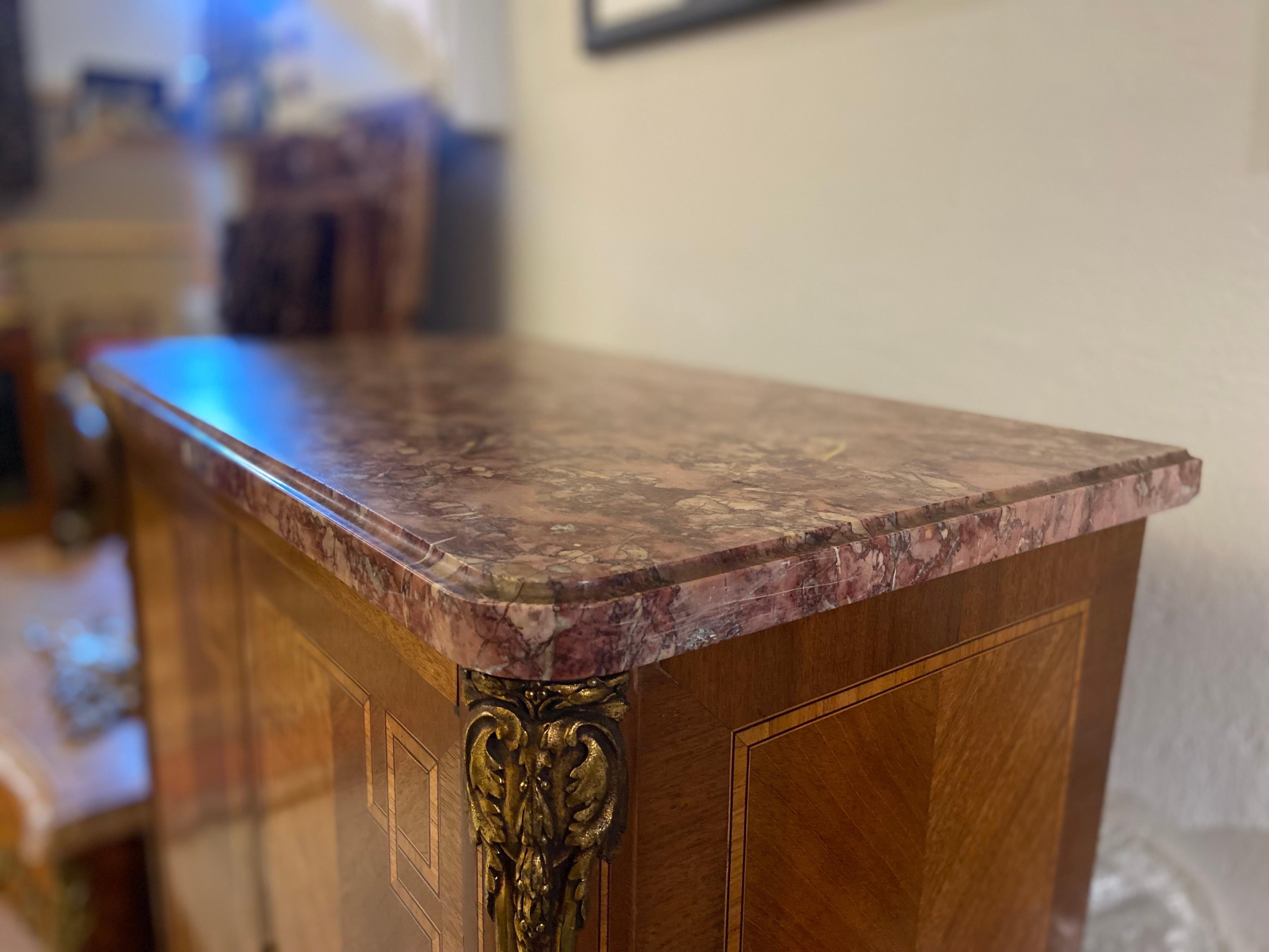 19th Century French Marble Top Inlaid Mahogany Cabinet or Dry Bar For Sale 3