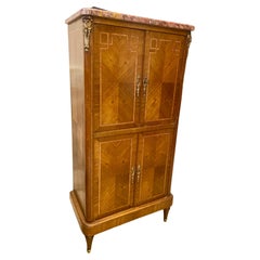 19th Century French Marble Top Inlaid Mahogany Cabinet or Dry Bar