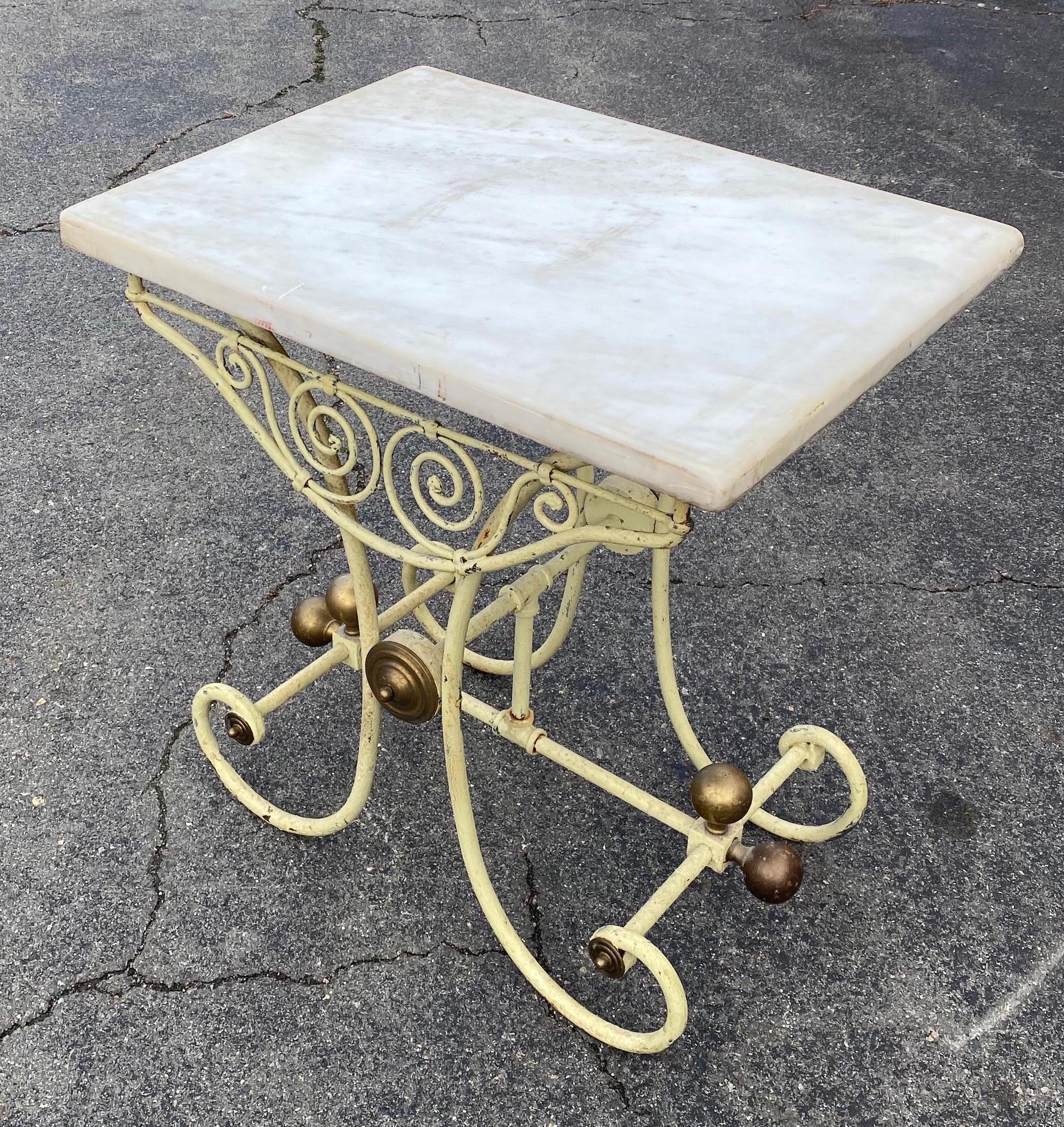 19th Century French Marble-Top Iron and Brass Pastry Table In Good Condition In Charleston, SC