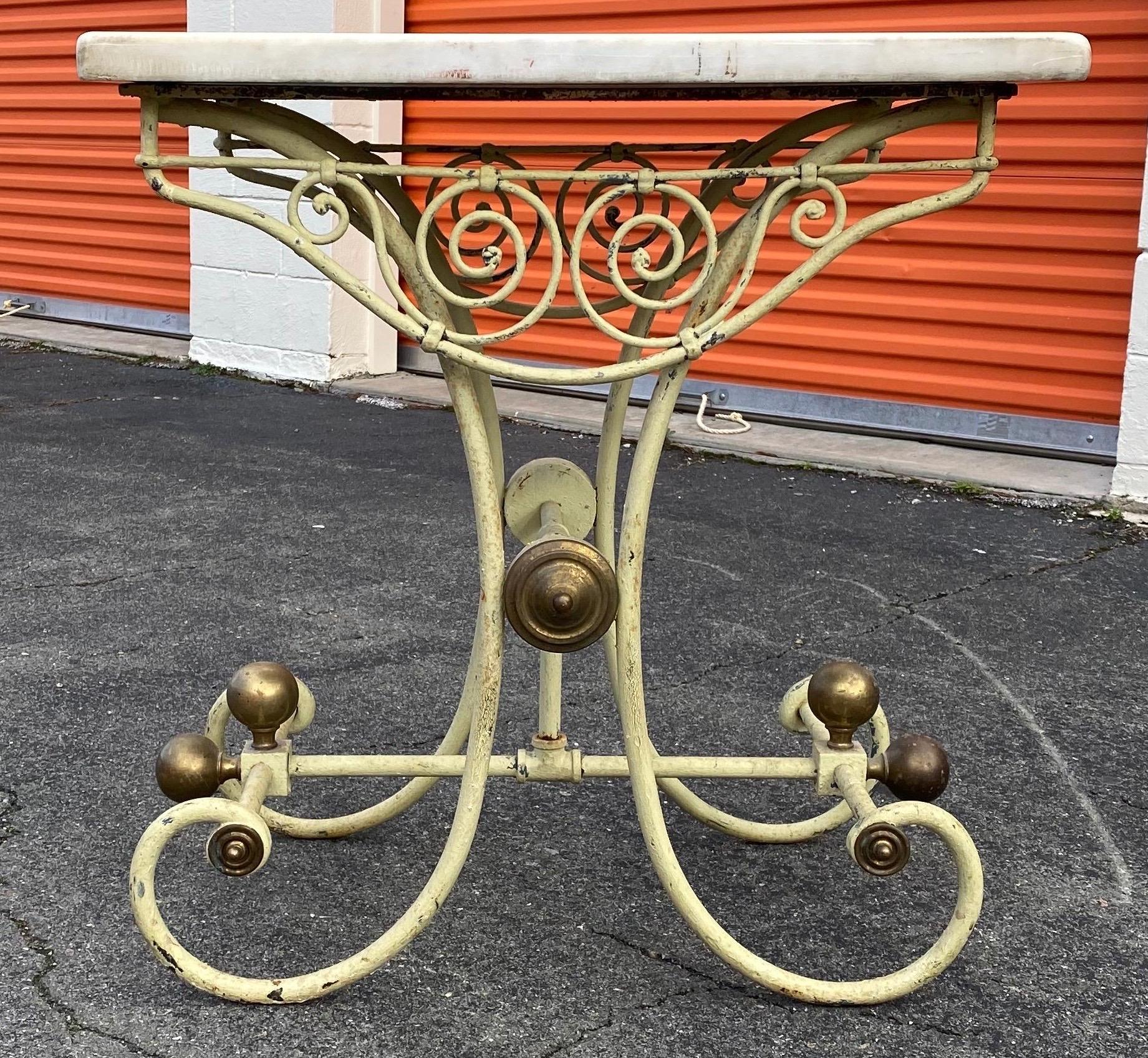19th Century French Marble-Top Iron and Brass Pastry Table 1