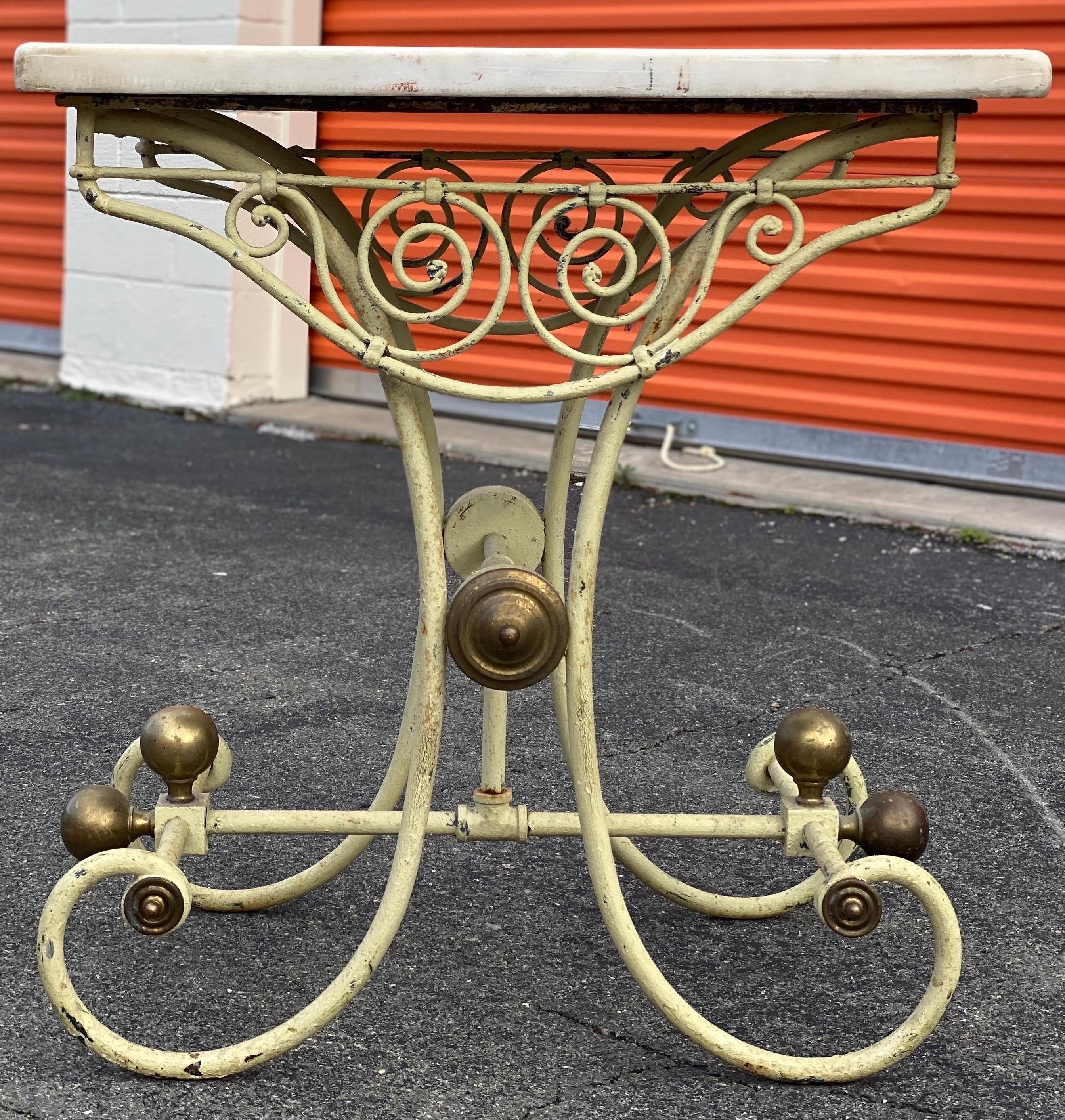 19th Century French Marble-Top Iron and Brass Pastry Table 2