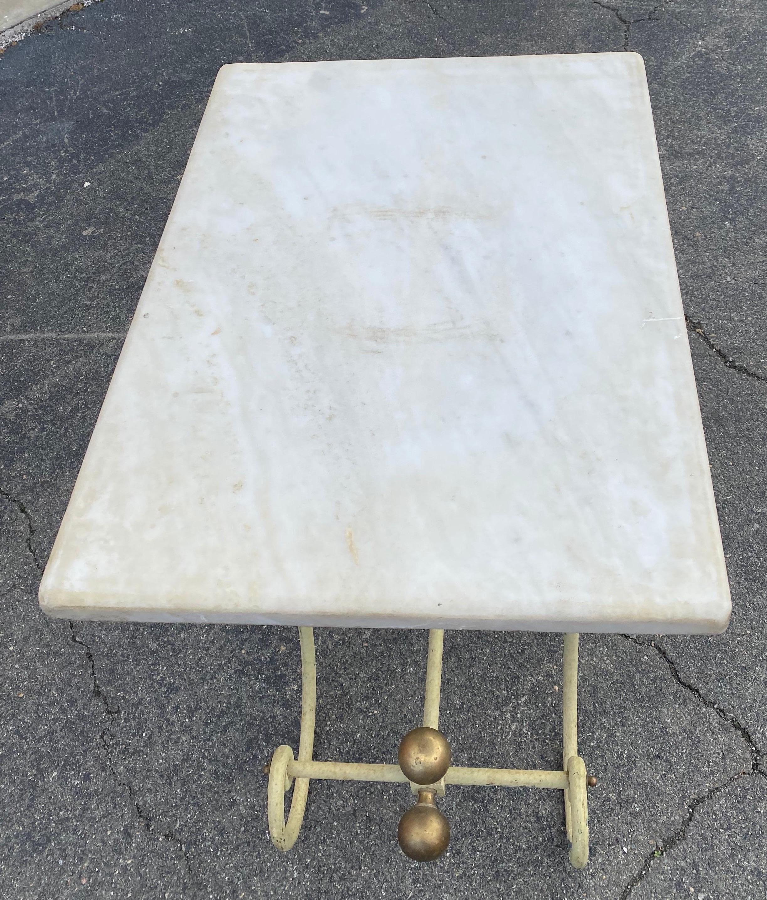 19th Century French Marble-Top Iron and Brass Pastry Table 3